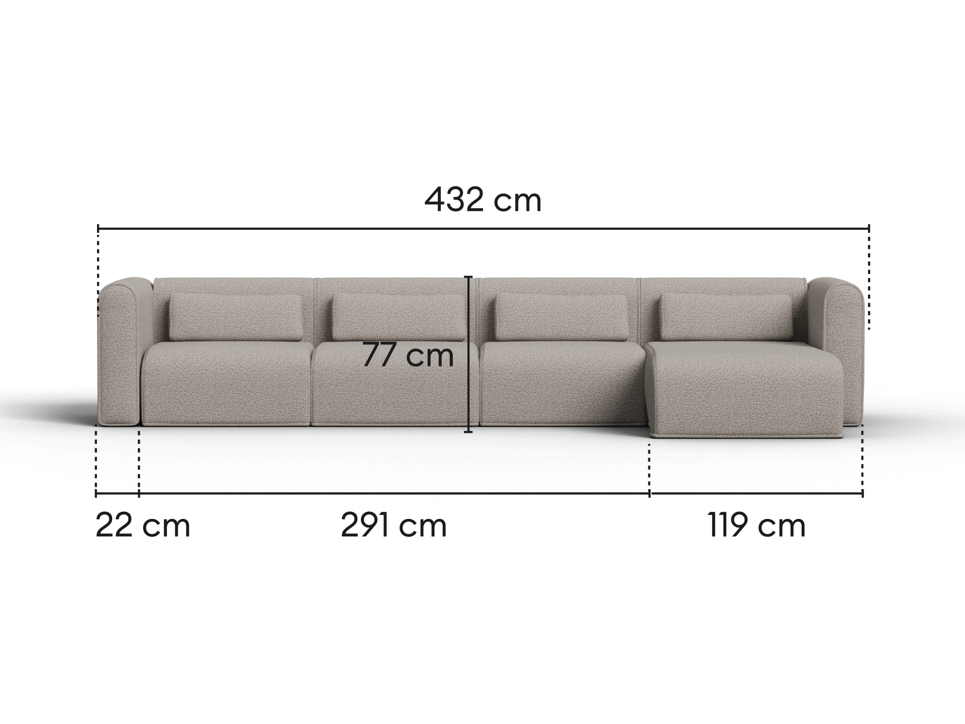 Bangalow Modular Sofa - Chaise / 6-Seater / Limestone (Luxe edition)