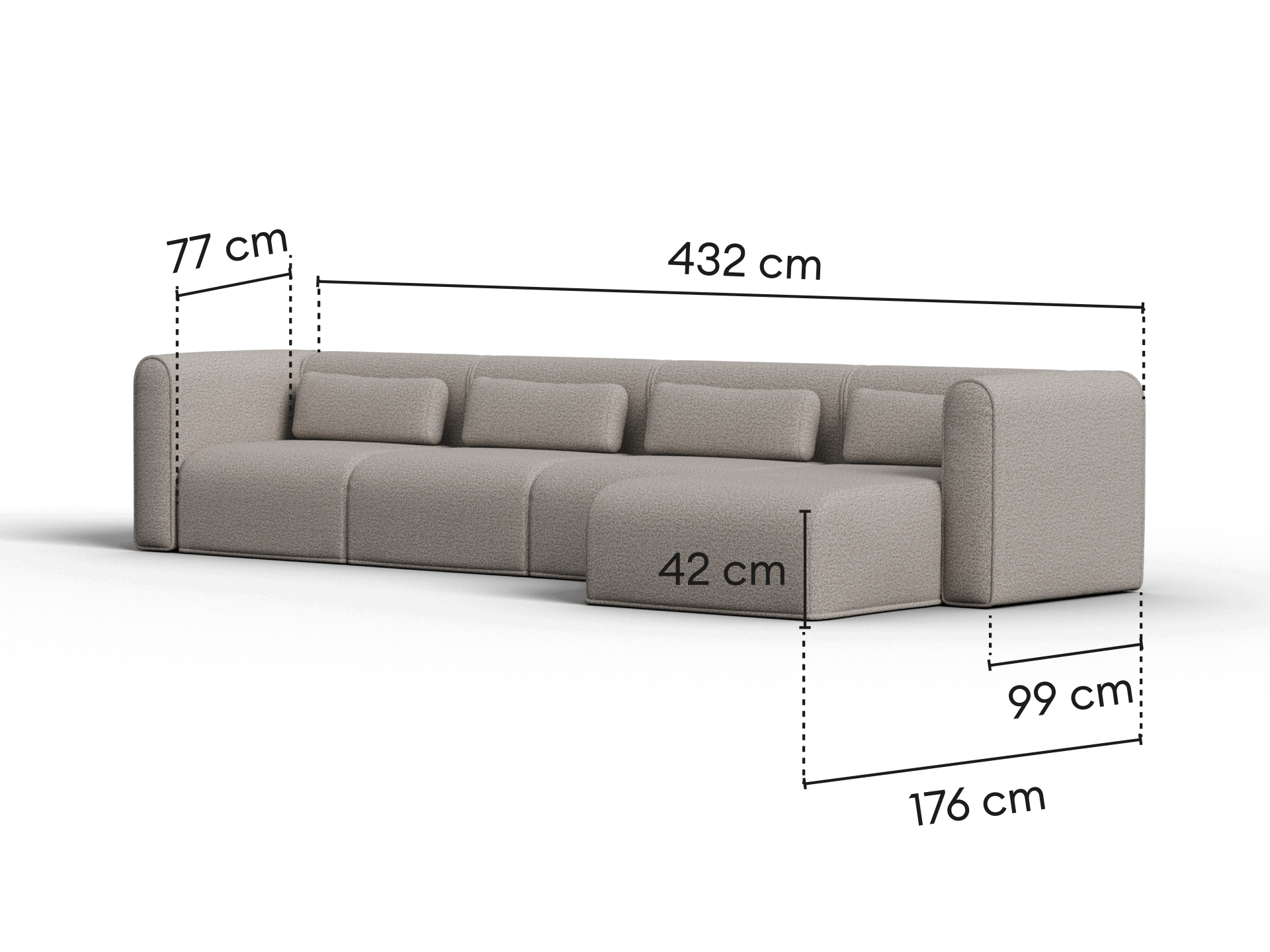 Bangalow Modular Sofa - Chaise / 6-Seater / Limestone (Luxe edition)