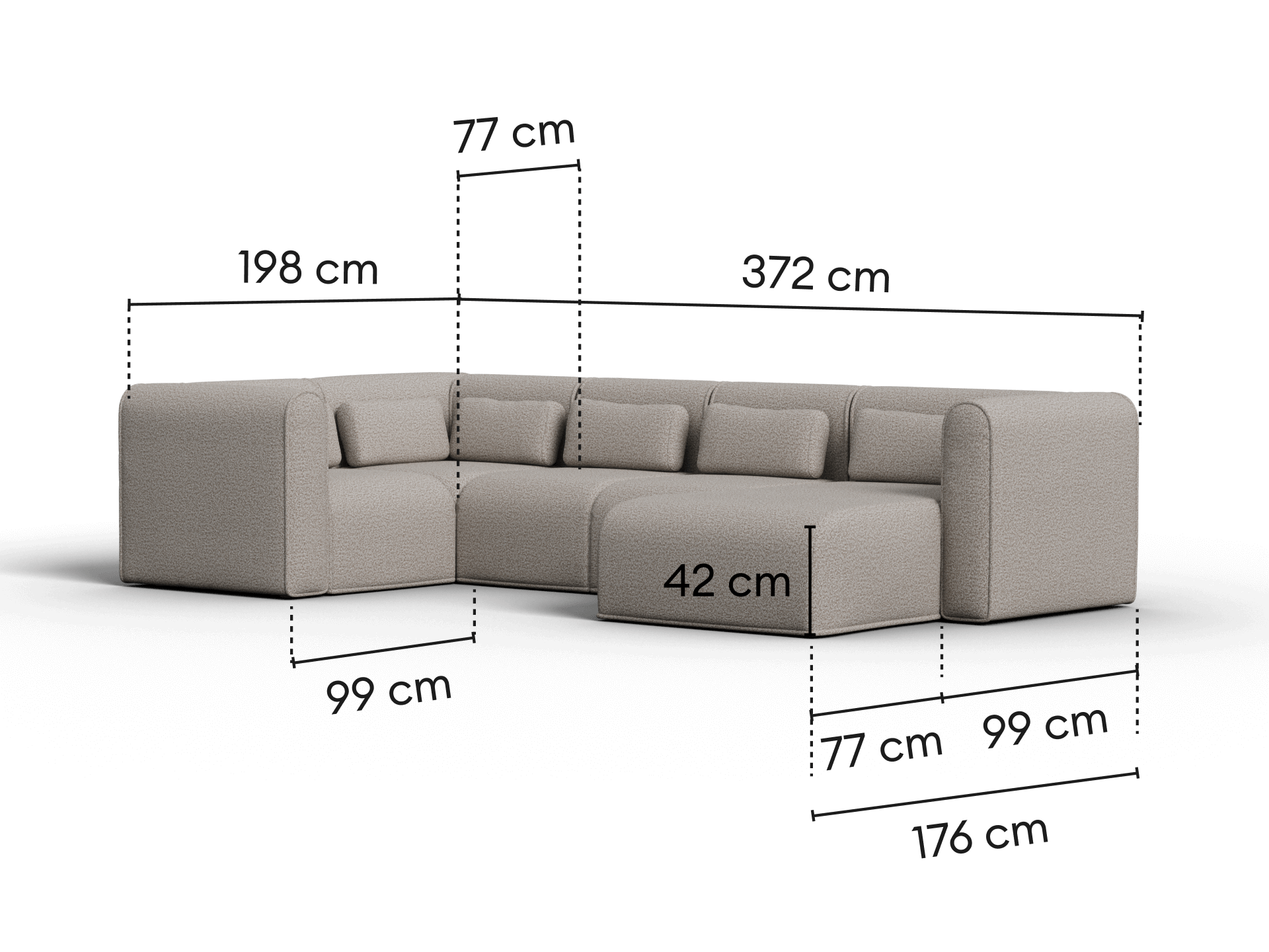 Bangalow Modular Sofa - Limestone (Luxe edition) / Corner / 5 Sections with Chaise