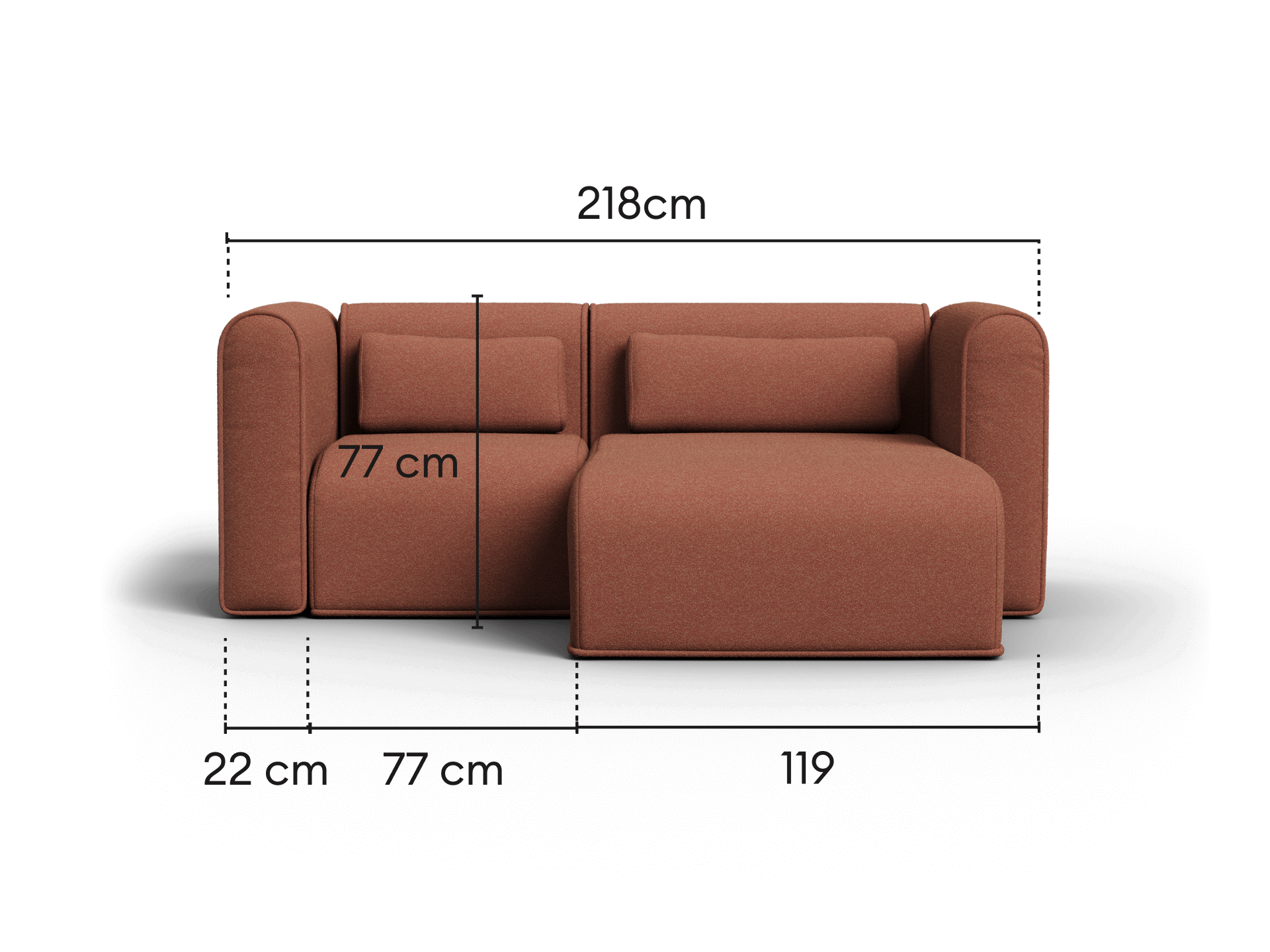 Bangalow Modular Sofa - Sunset Rust / Chaise / 2 Sections