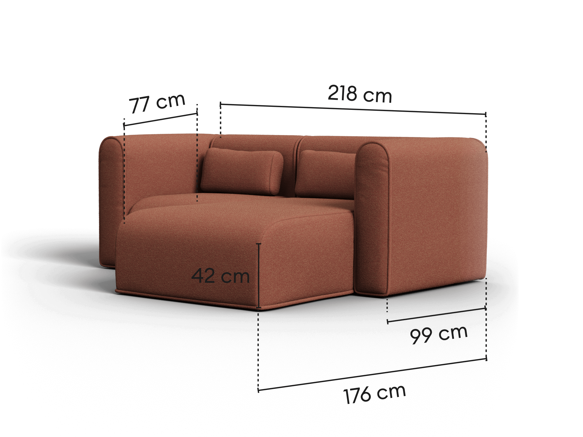 Bangalow Modular Sofa - Sunset Rust / Chaise / 2 Sections