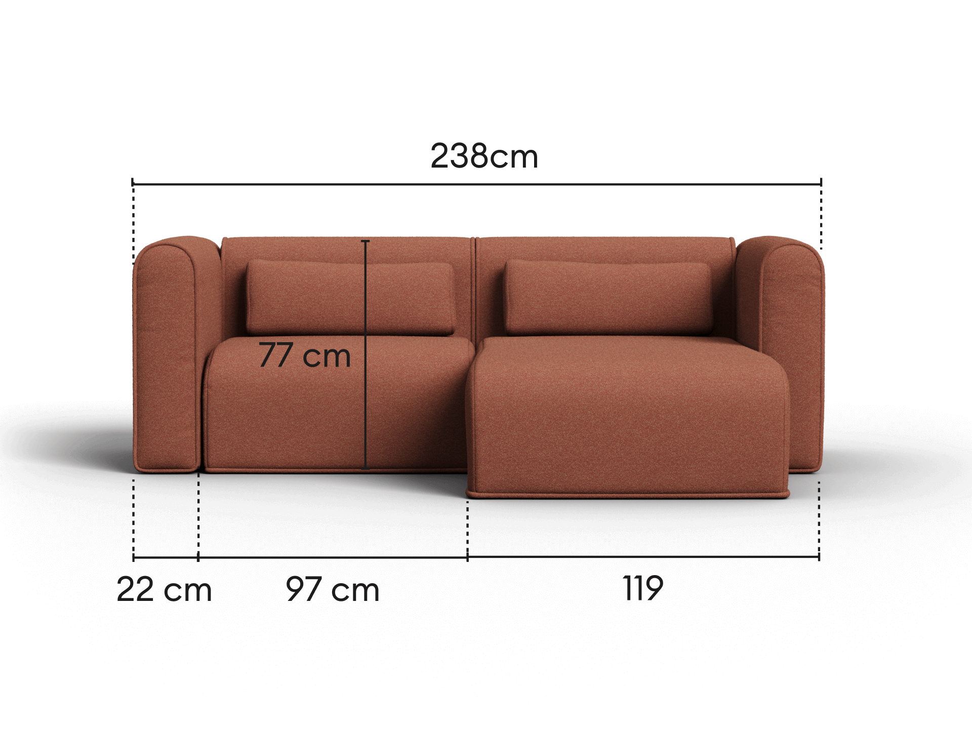 Bangalow Modular Sofa - Chaise / 3-Seater / Sunset Rust