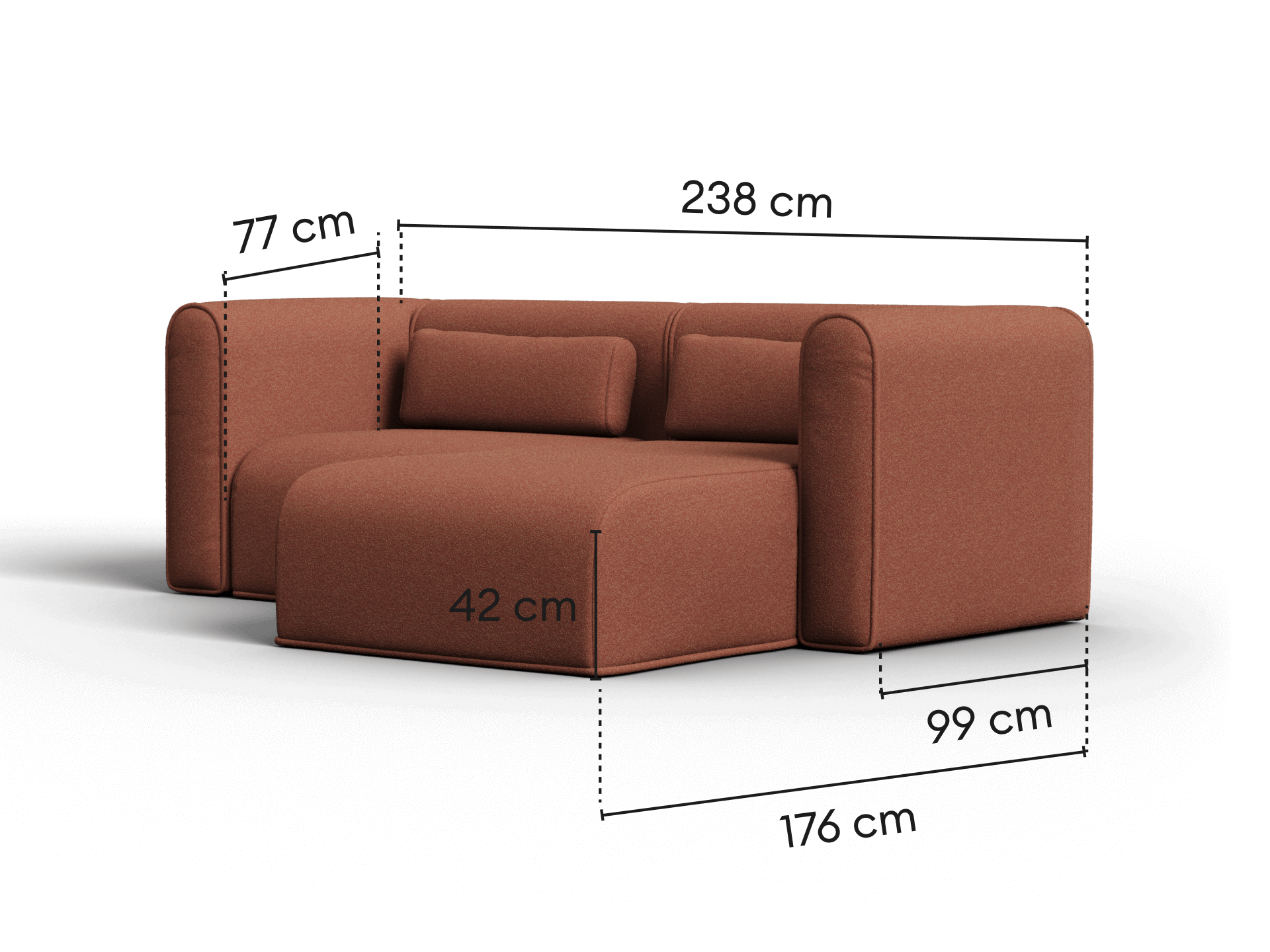 Bangalow Modular Sofa - Chaise / 3-Seater / Sunset Rust