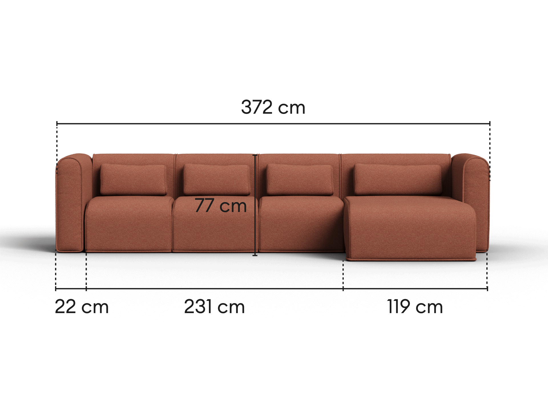 Bangalow Modular Sofa - Sunset Rust / Chaise / 4 Sections