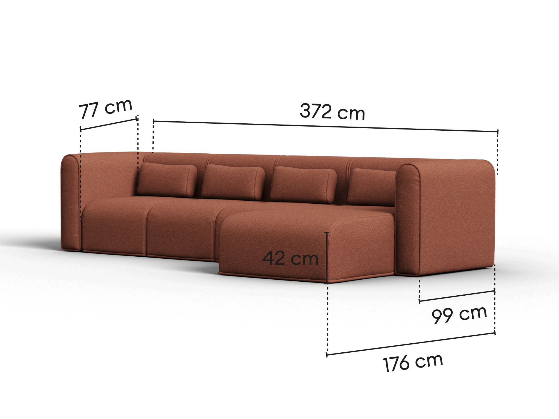 Bangalow Modular Sofa - Sunset Rust / Chaise / 4 Sections