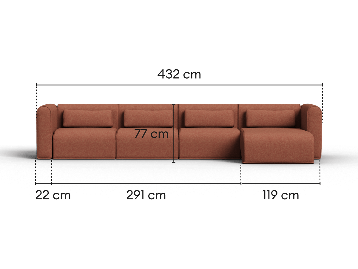 Bangalow Modular Sofa - Sunset Rust / Chaise / 4 Sections