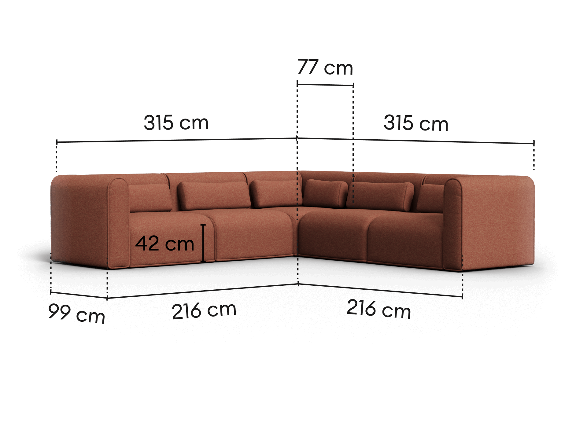Bangalow Modular Sofa - Sunset Rust / Corner / 7-Seater