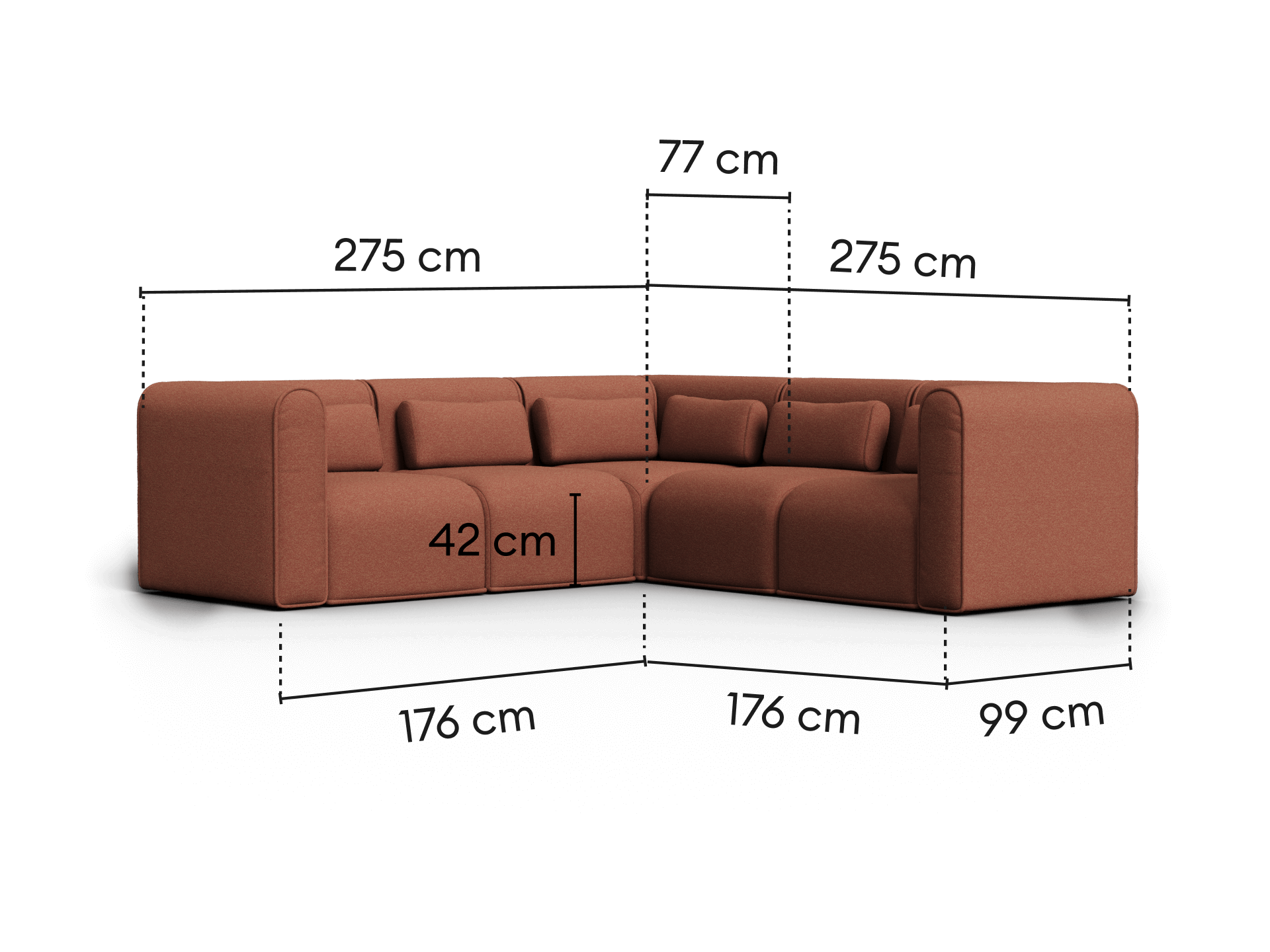Bangalow Modular Sofa - Corner / 5-Seater / Sunset Rust