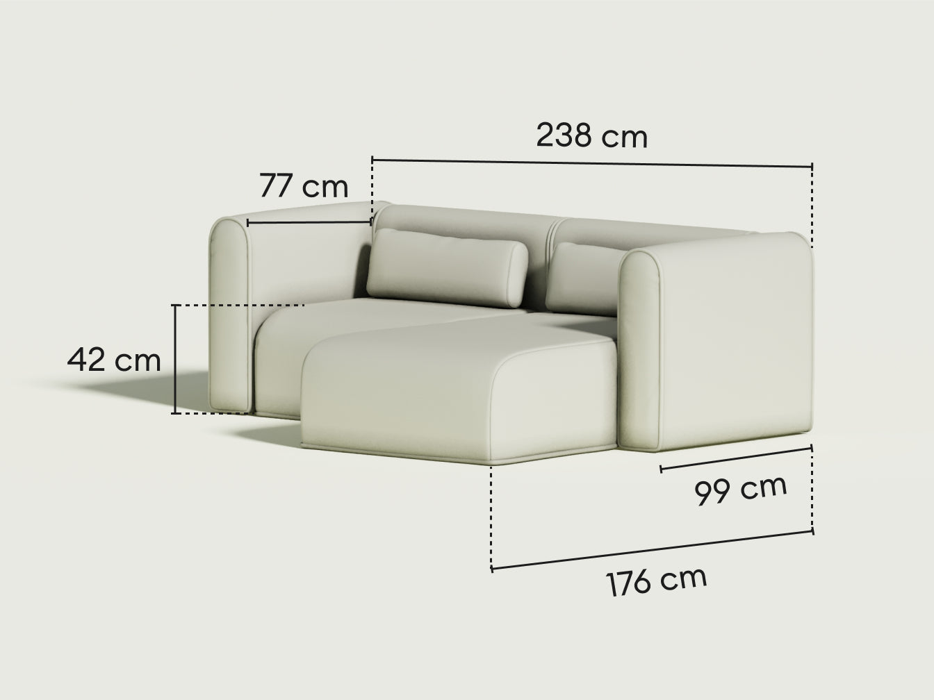 Bangalow Modular Sofa - Chaise / 3-Seater / Limestone (Luxe edition)