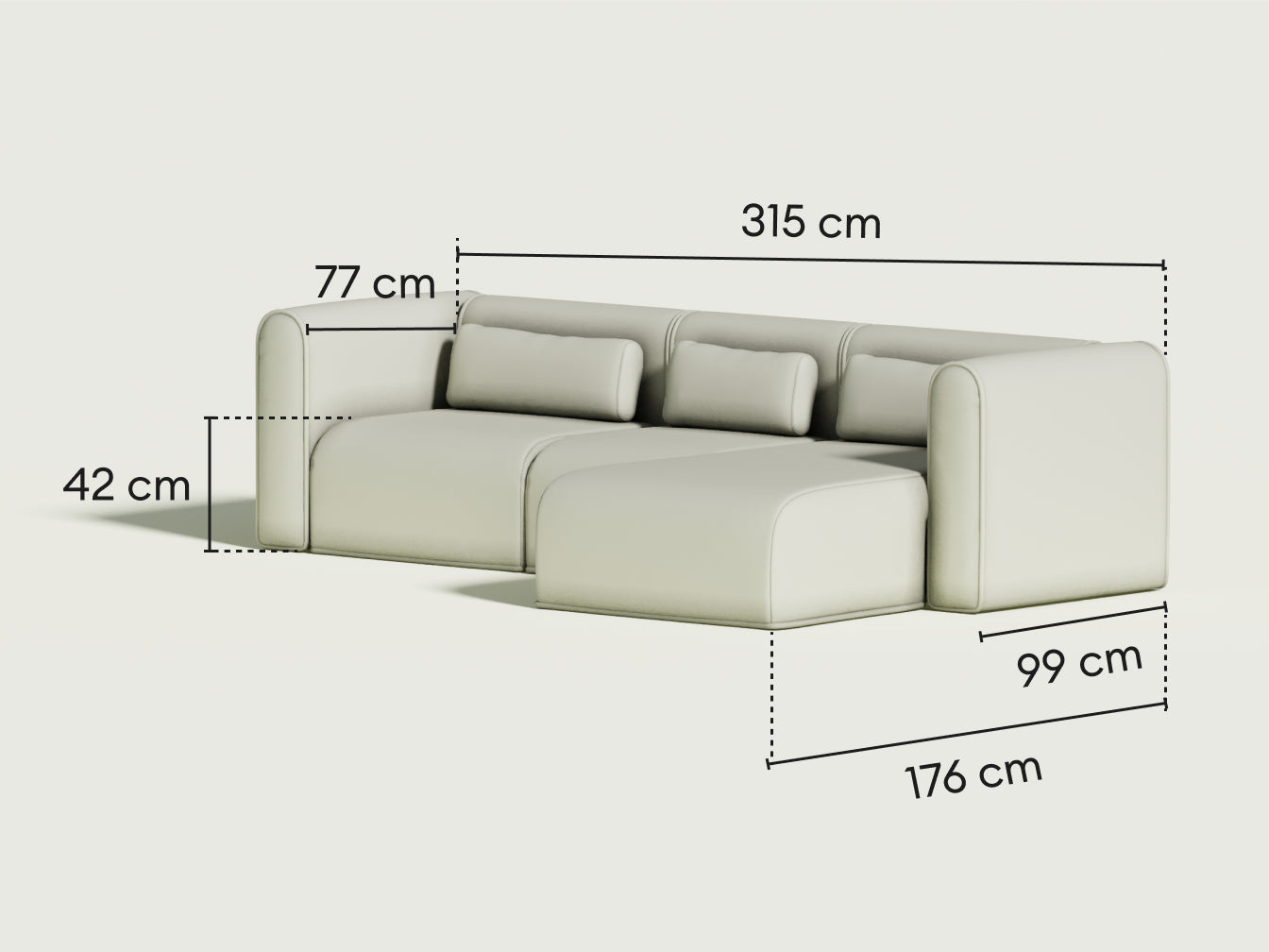 Bangalow Modular Sofa - Chaise / 4-Seater / Green Wattle