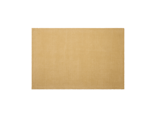 Rectangular light brown rug with a minimalist design set against a white background.