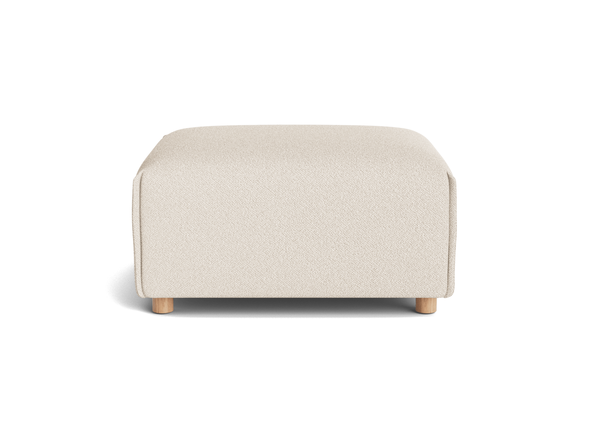 Cream-coloured rectangular ottoman with a textured fabric finish and wooden legs. Minimalist design suitable for modern interiors.