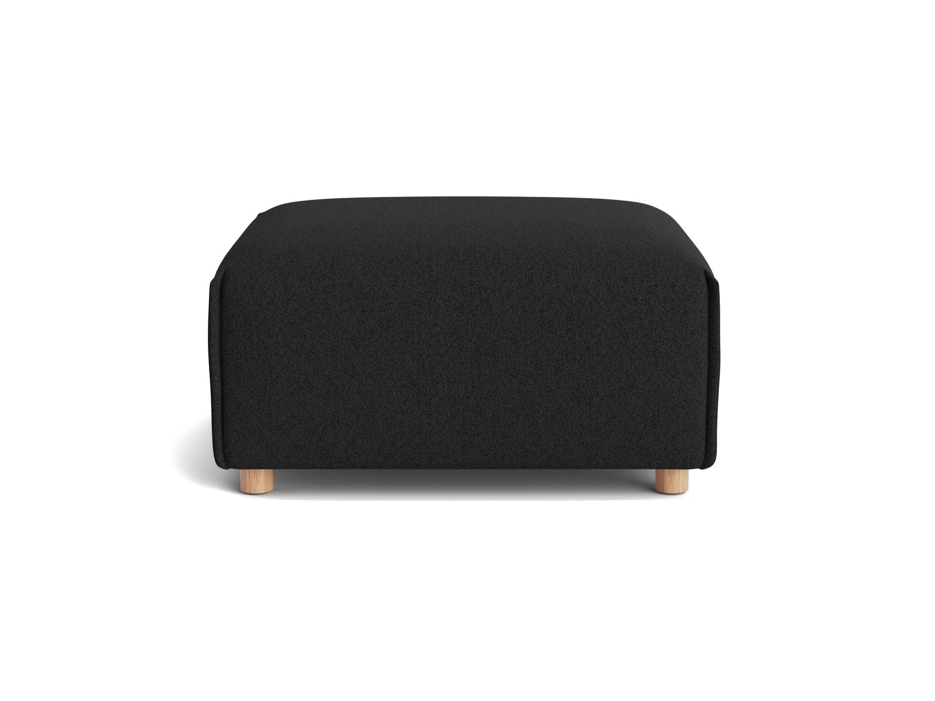 Dark grey ottoman with a simple block design, resting on small wooden legs. Ideal for modern living room furniture setups.