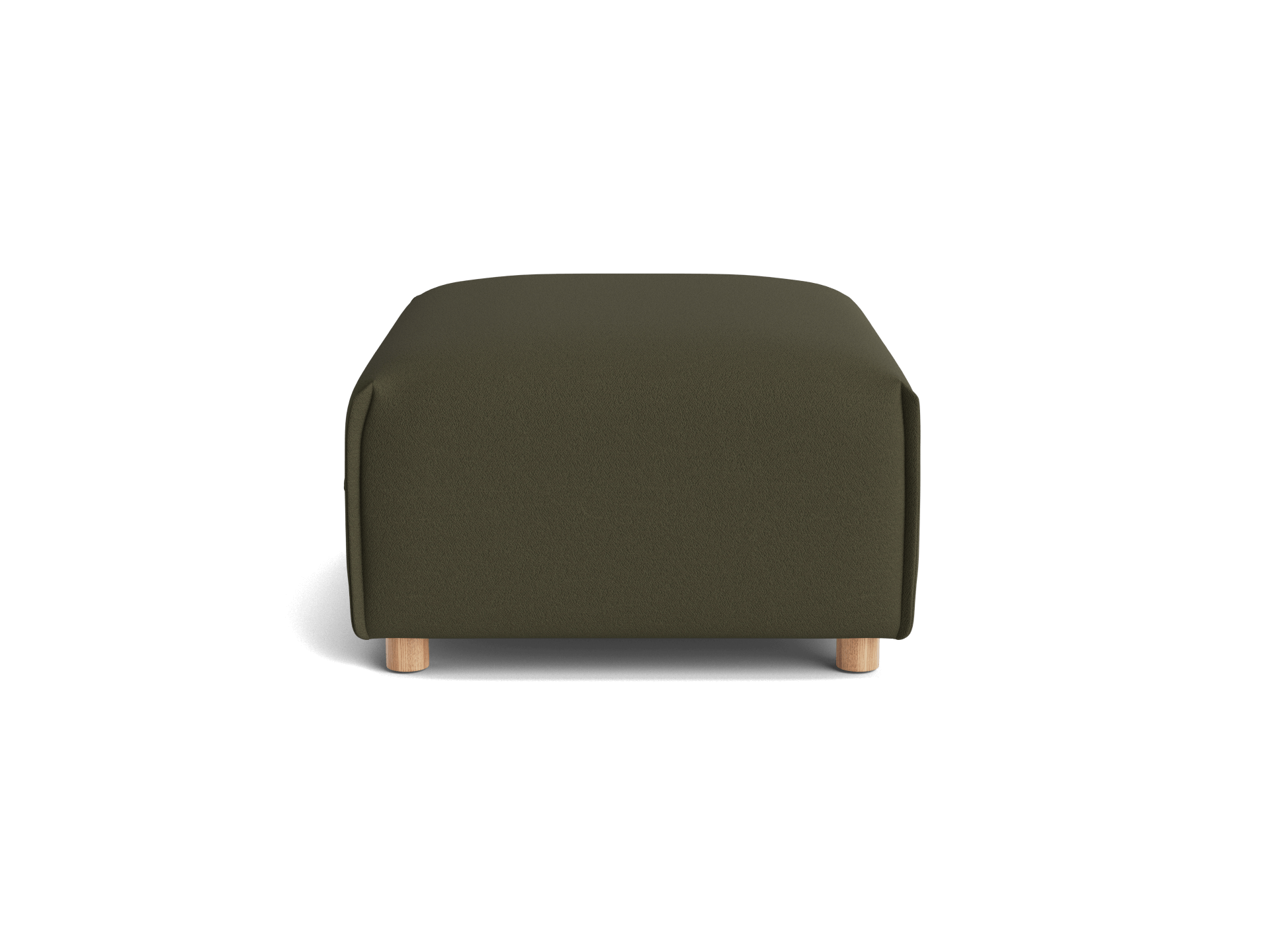 Dark green ottoman with a minimalist design, featuring wooden legs. Perfect for modern living spaces.