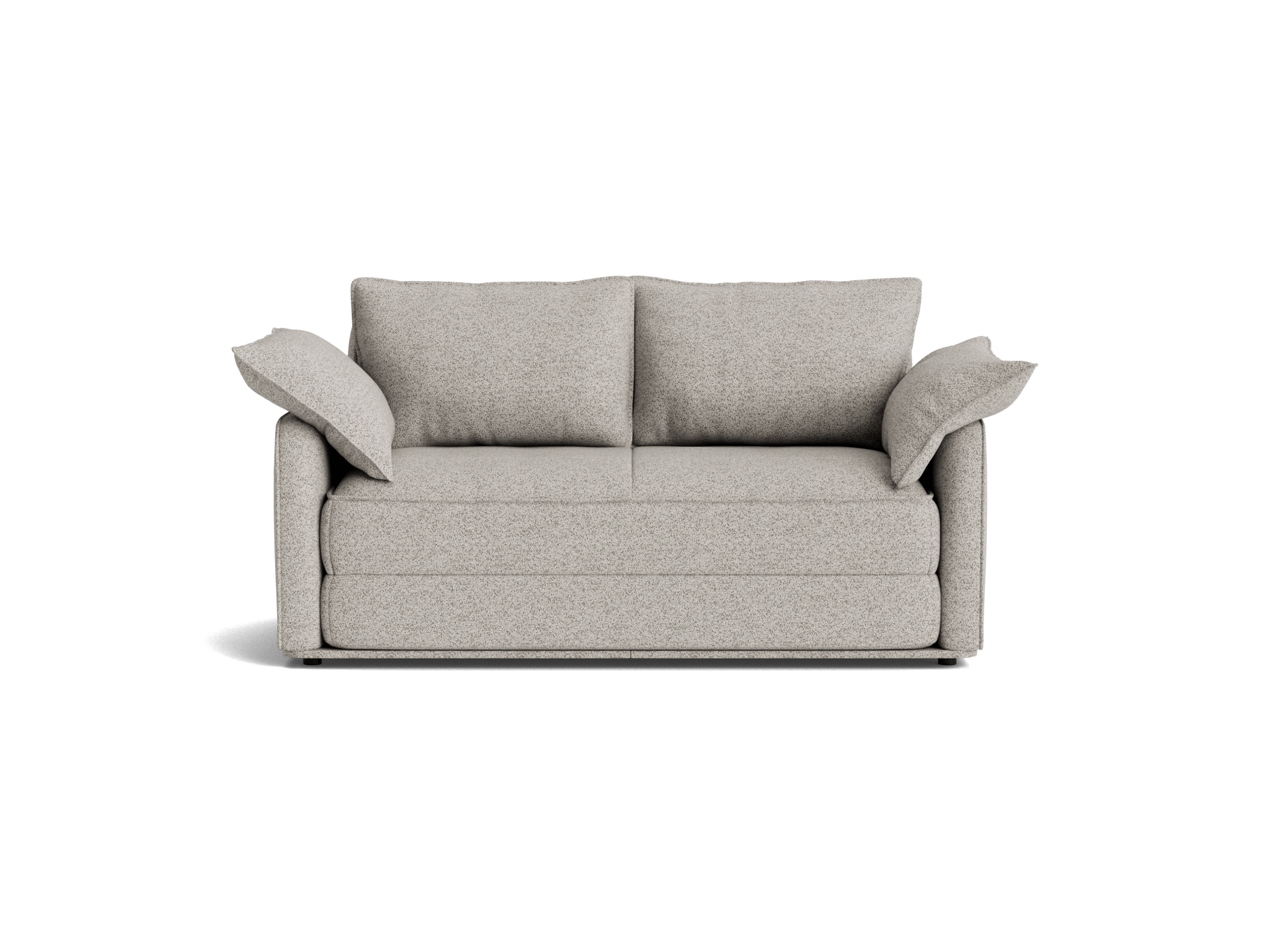 Light grey three-seater sofa with plush cushions and slightly flared arms on a white background.