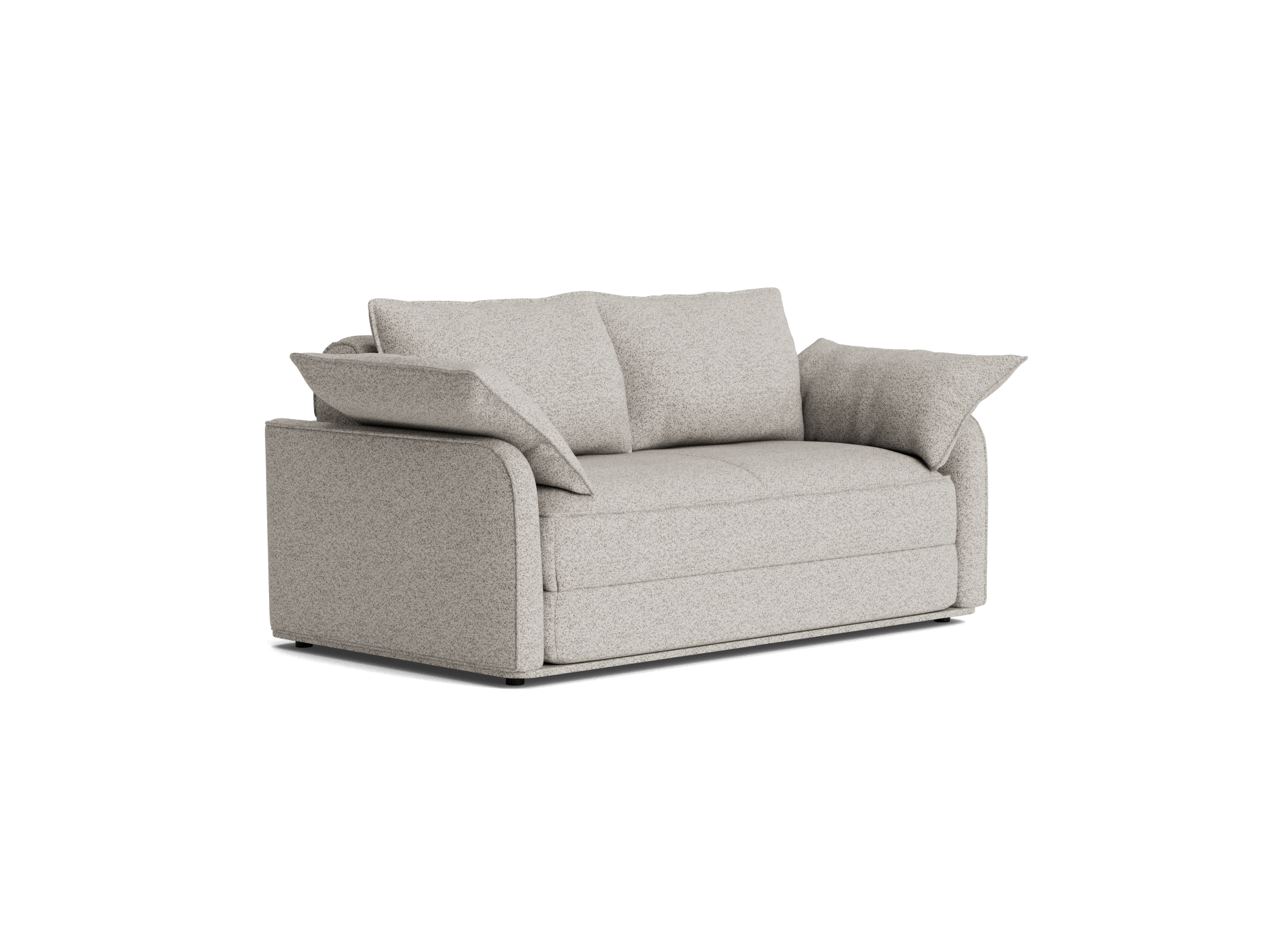 Light grey two-seater sofa with thick cushions and soft armrests on a white background, ideal for modern living rooms.