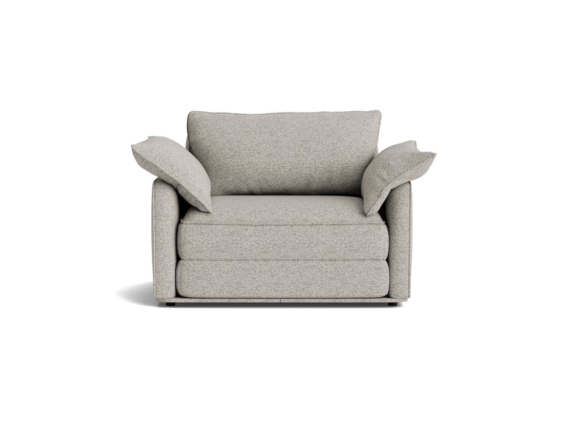 Light grey sofa chair with plush backrest and folded armrests on a white background.