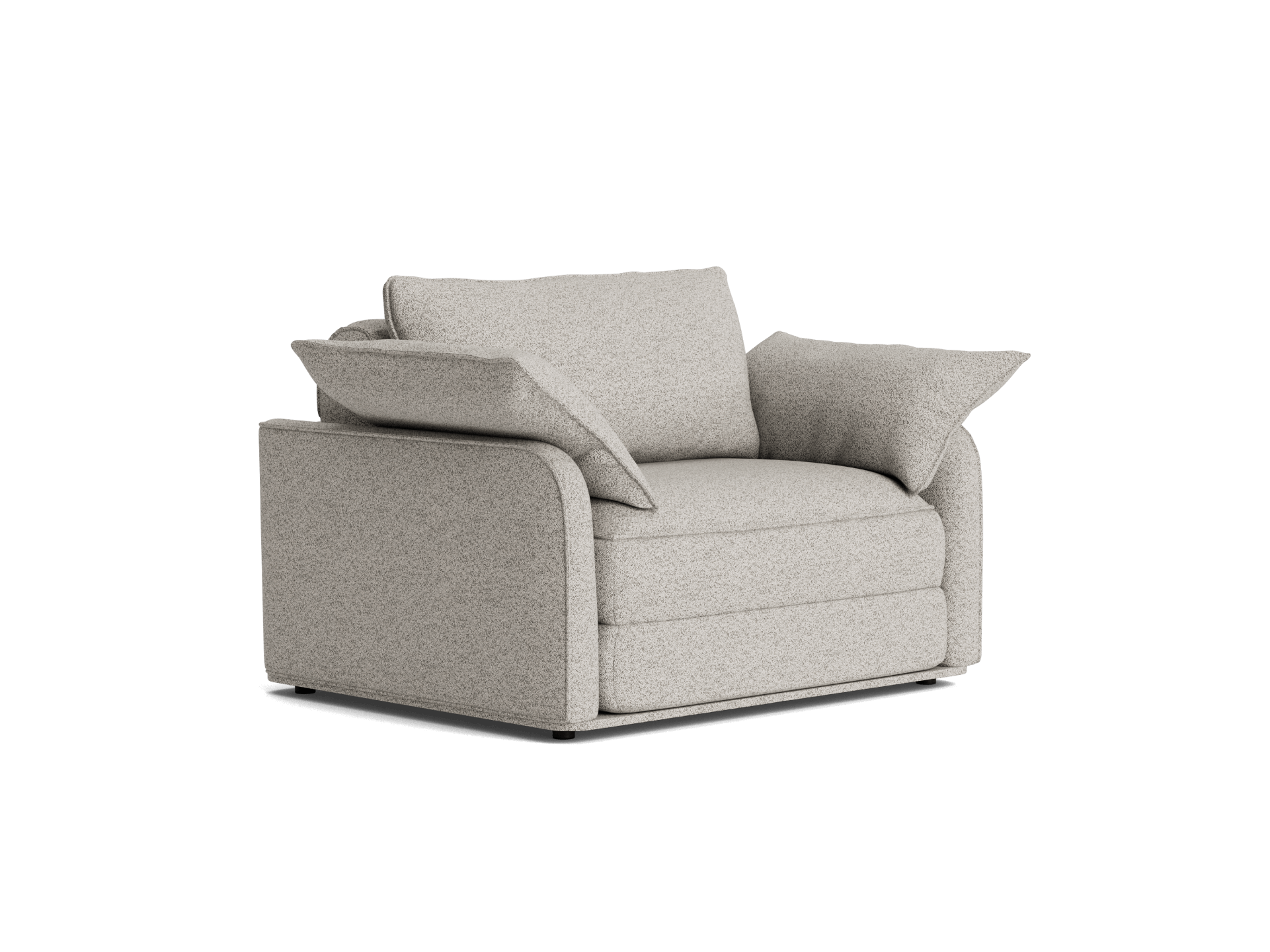 Light grey upholstered armchair with plush cushions and wide armrests. Modern design, perfect for contemporary living room decor.