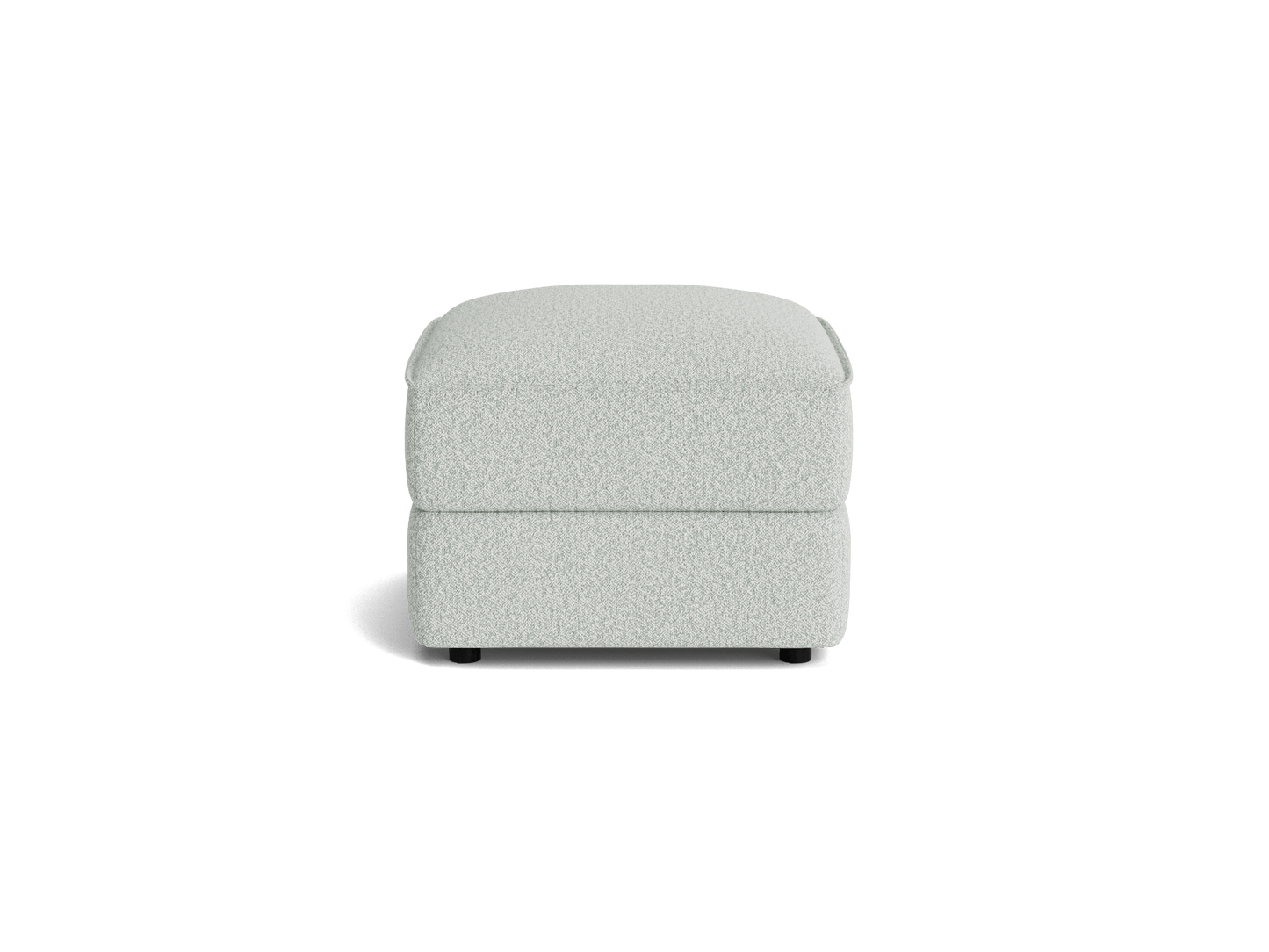 Light grey upholstered ottoman with a textured fabric finish, rectangular shape, and rounded edges.