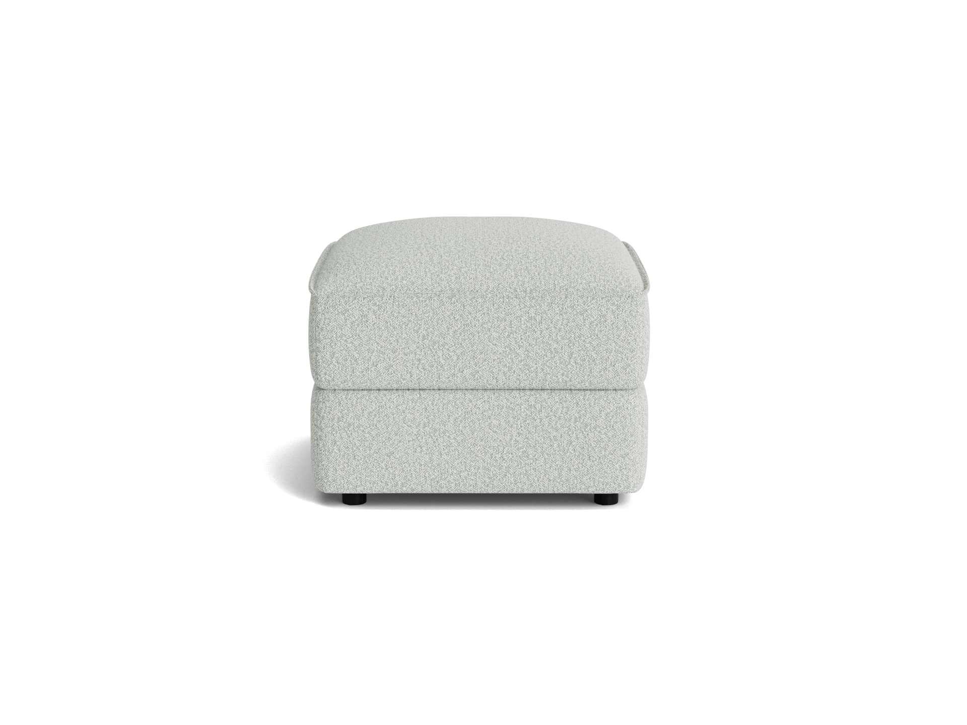 Light grey upholstered ottoman with a textured fabric finish, rectangular shape, and rounded edges.