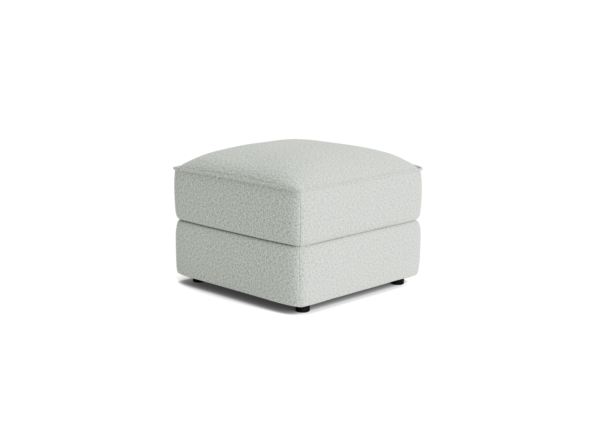 Light grey upholstered ottoman with a simple, square design and soft edges. Perfect for modern living rooms or bedrooms.