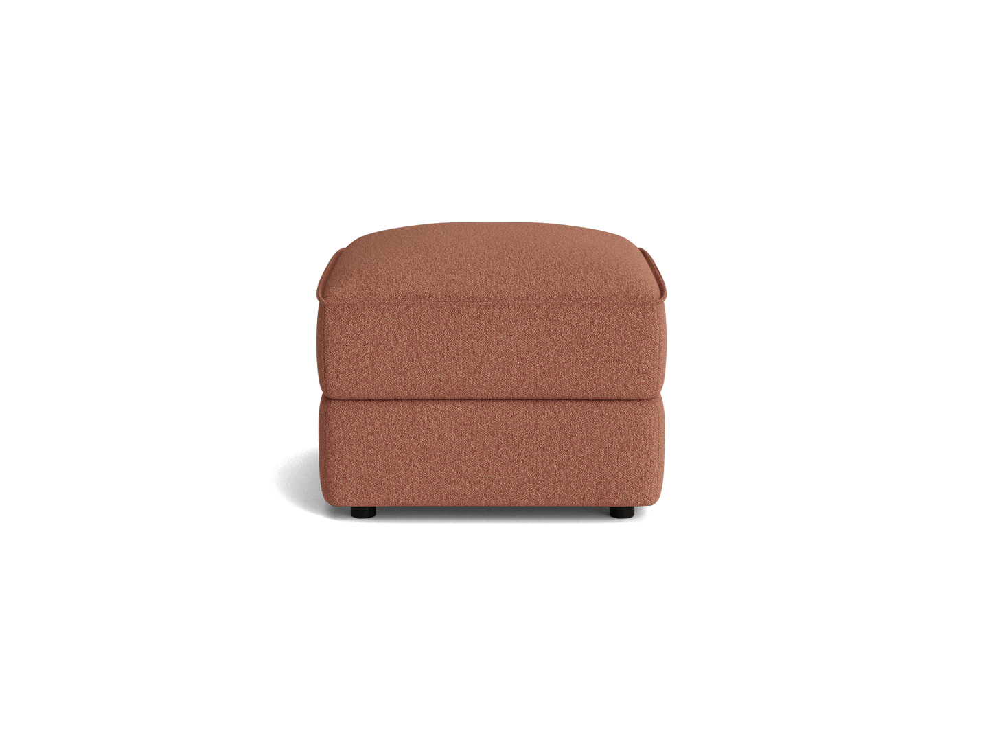 Brown square ottoman with textured fabric, simple design, and no visible legs, casting a shadow on a plain background.