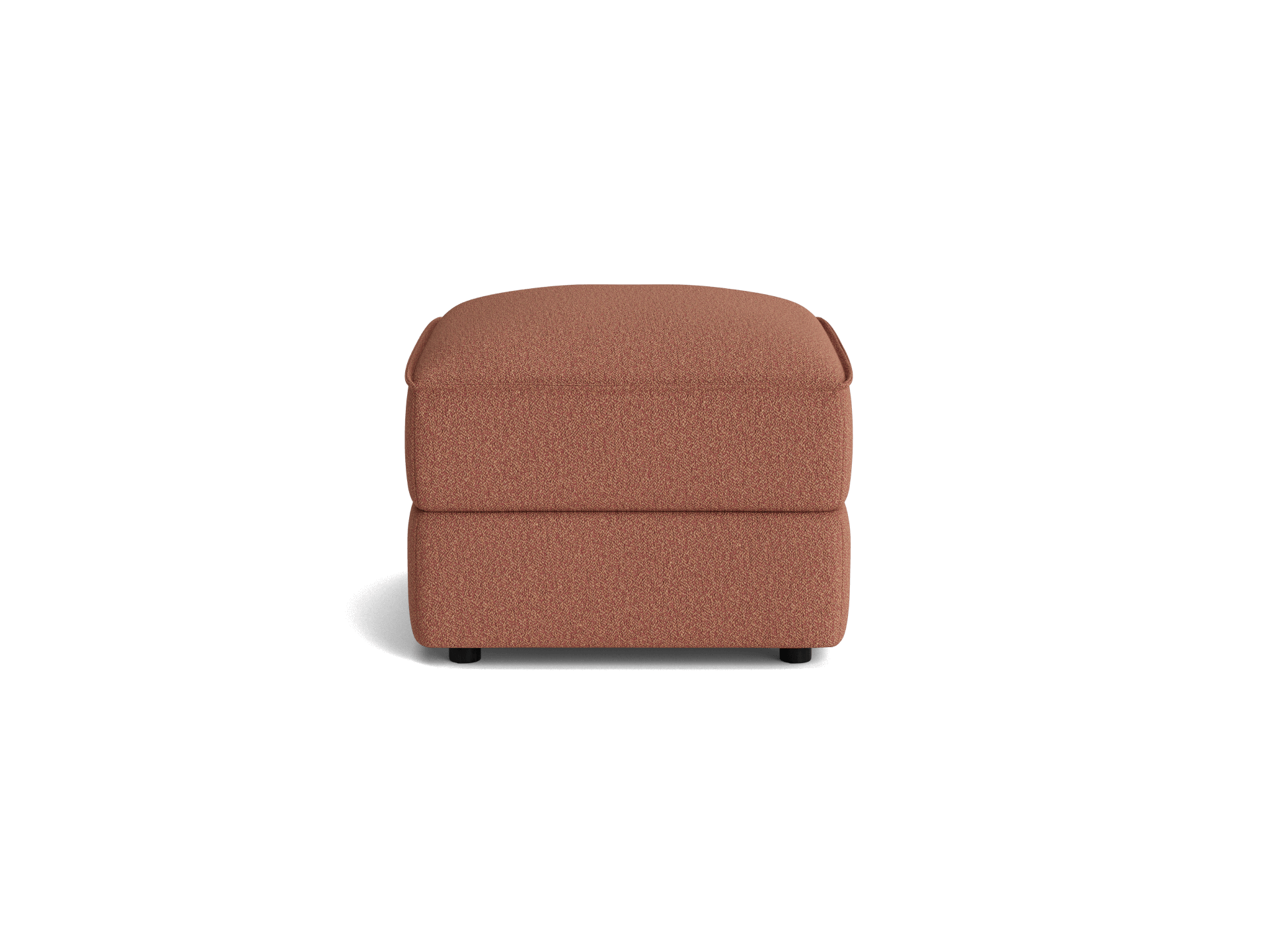 Brown square ottoman with textured fabric, simple design, and no visible legs, casting a shadow on a plain background.