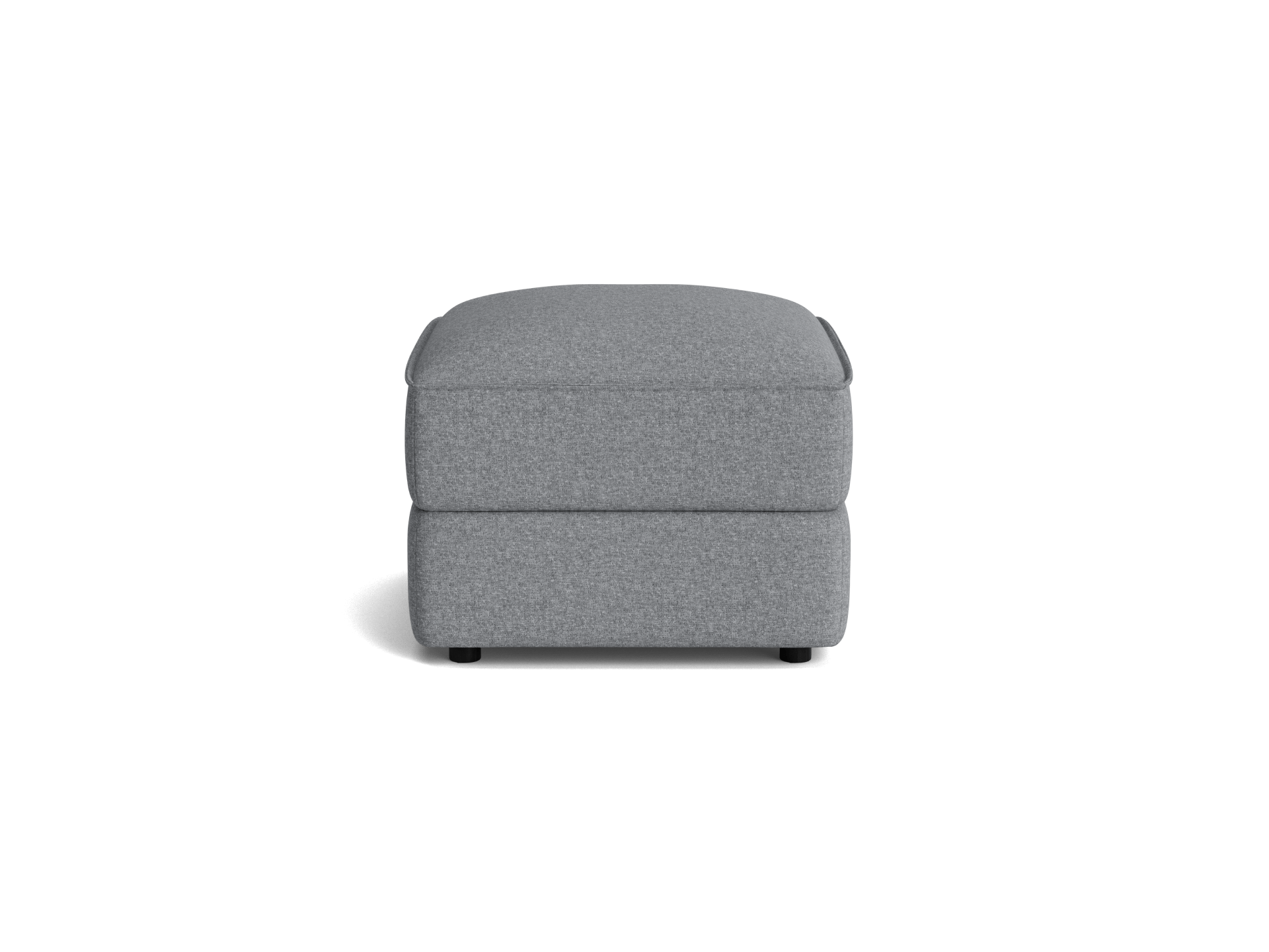 Light grey fabric ottoman with a minimalist design, featuring a soft, cushioned top and simple rectangular shape. Ideal for modern interiors.