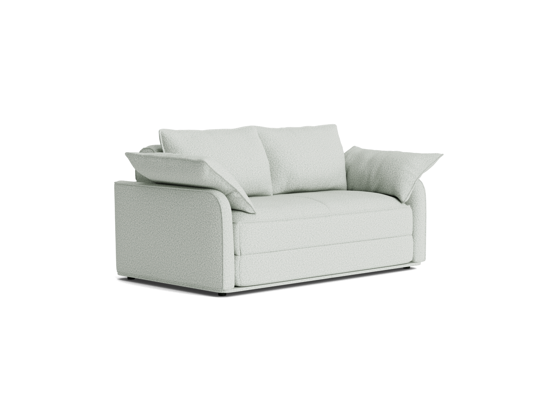 Light grey two-seater sofa with plush cushions, modern design.