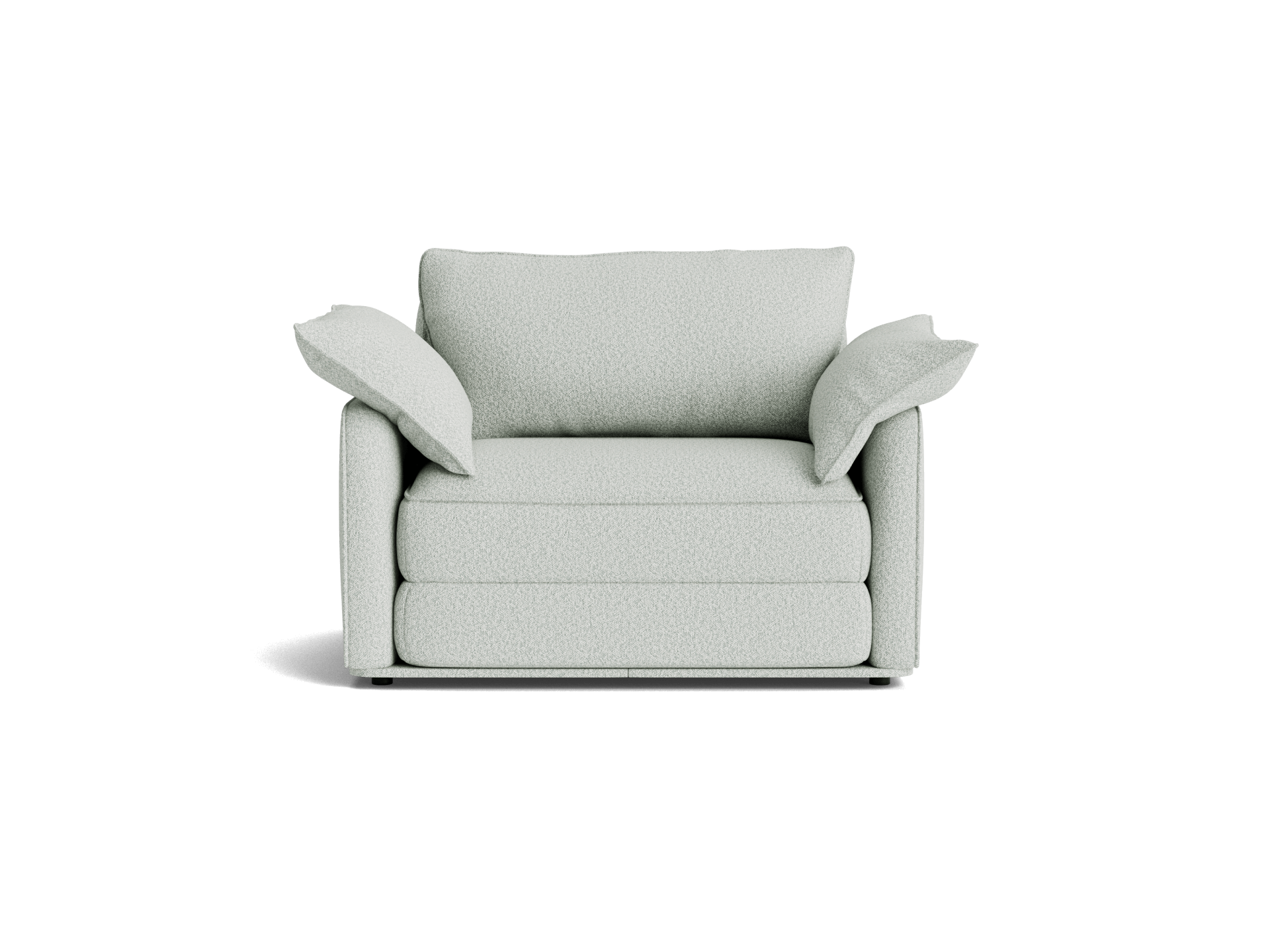 Light grey armchair with a textured fabric finish, featuring plush cushions and wide armrests. Ideal for modern living room décor.