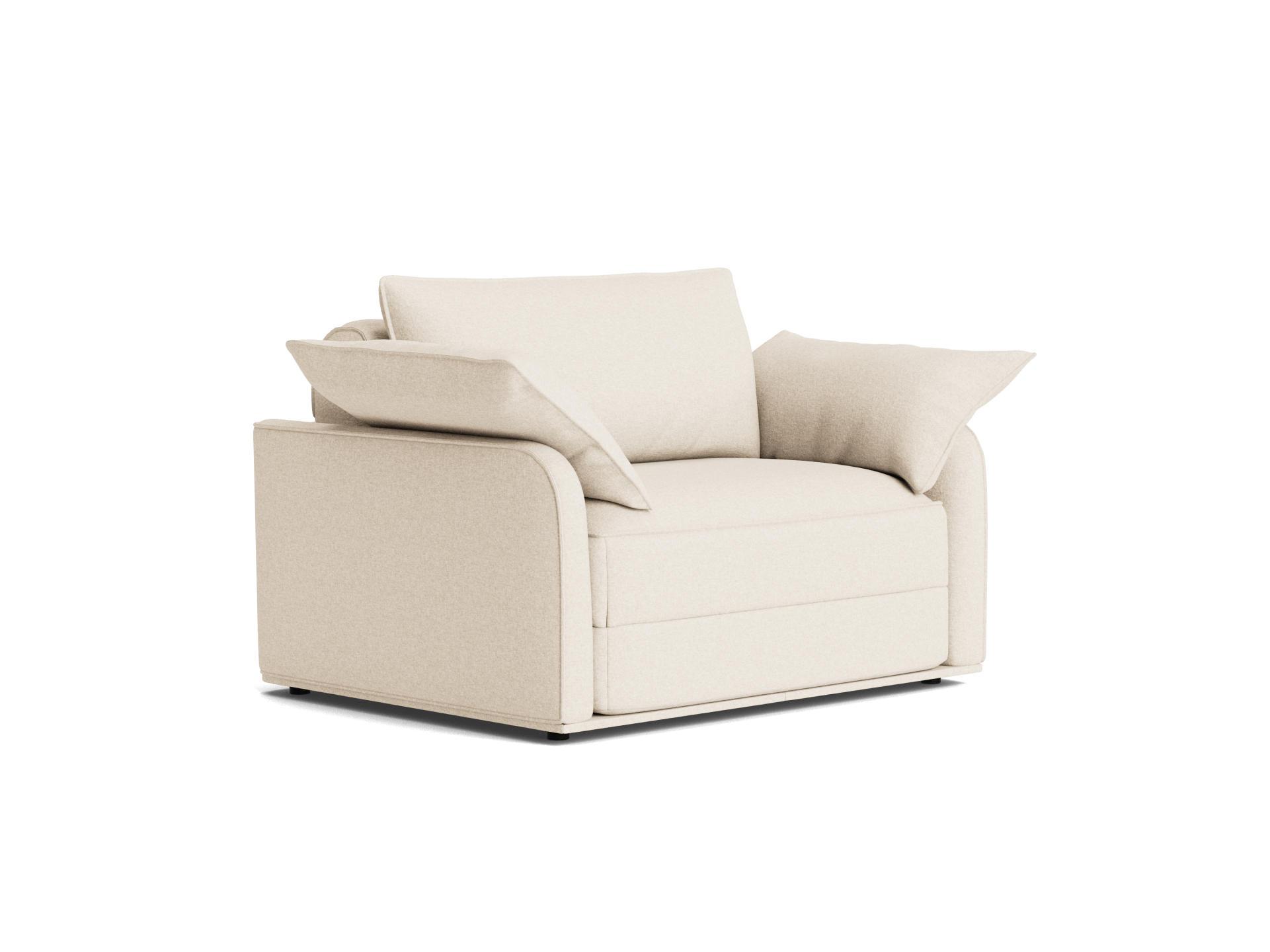 Beige armchair with plush cushions and wide armrests, featuring a modern and cosy design.