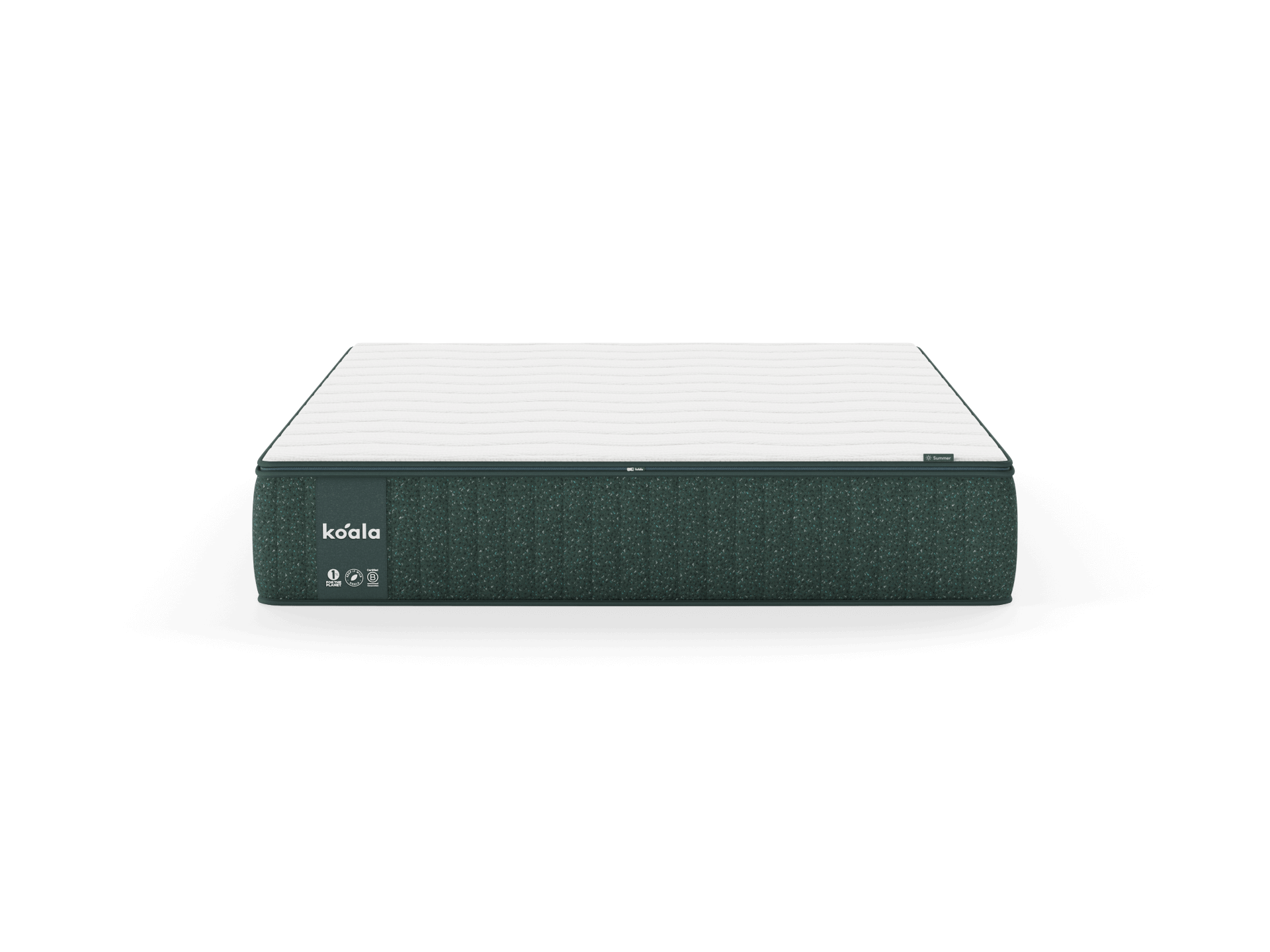 Dark green mattress with white top, featuring a small "koala" label on the side. Modern design, ideal for bedroom furniture styling.