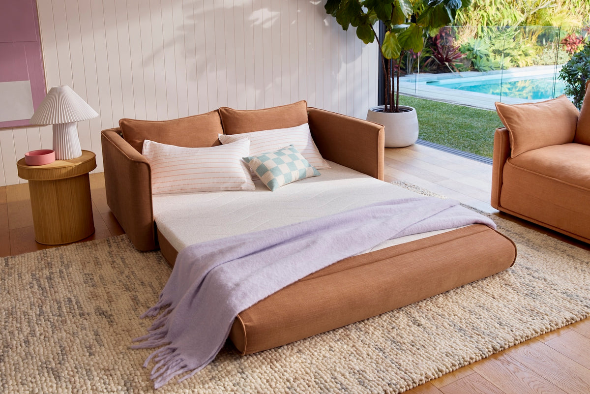 Koala Sofa Bed in Cinnamon Sky showing Kloudcell foam comfort