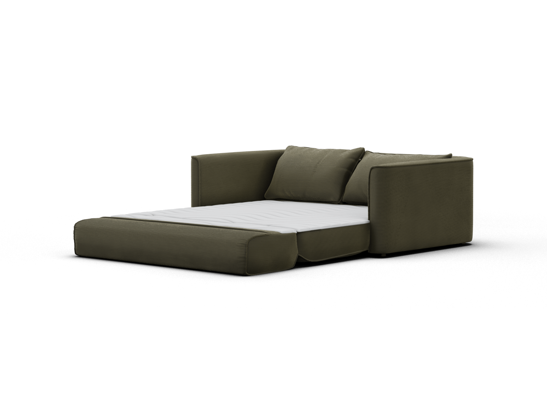 Koala Sofa Bed Queen in olive green corduroy product detail view on grey studio background