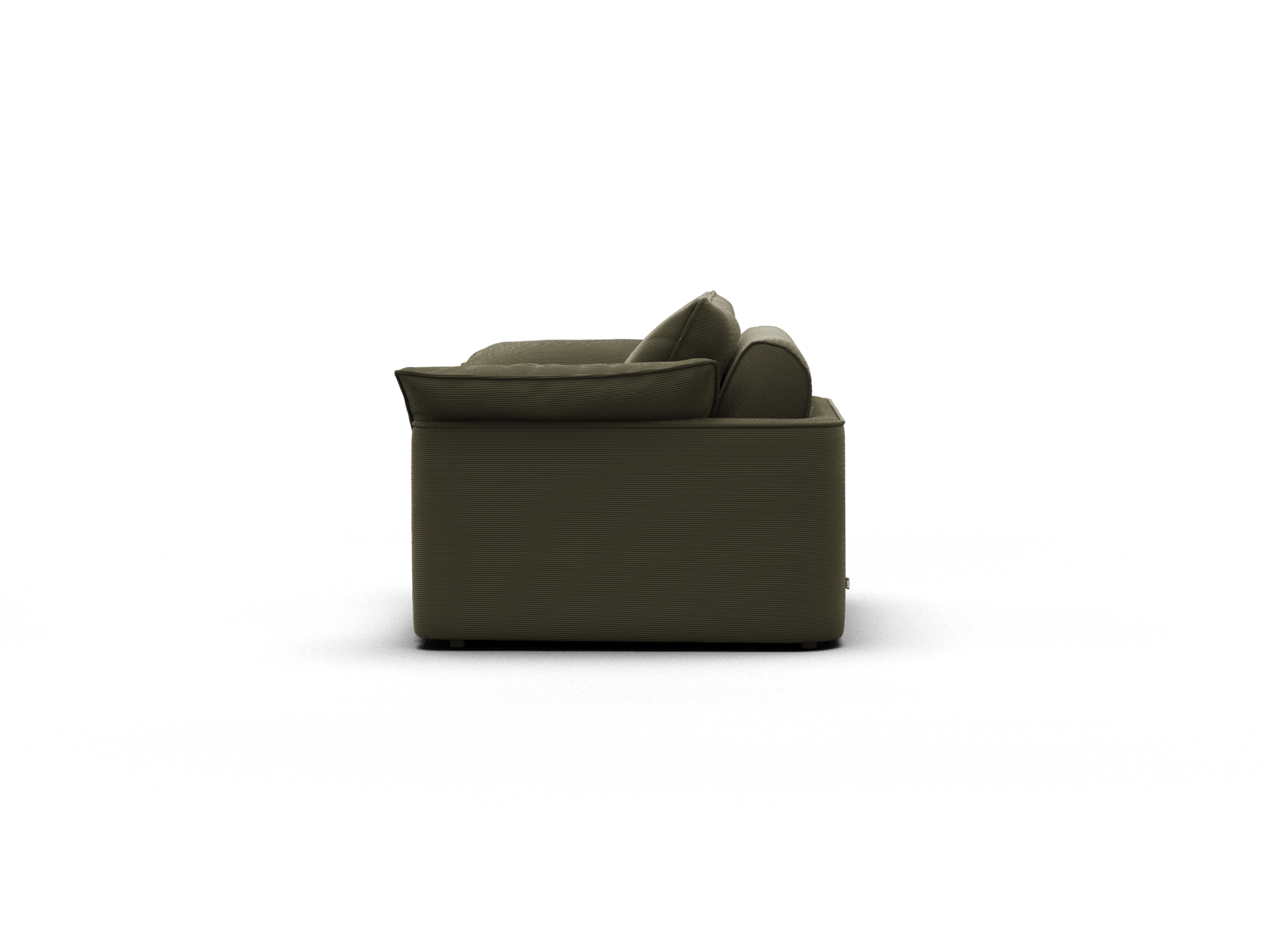 Koala Sofa Bed Single in olive green corduroy unfolded into bed mode three-quarter view on grey studio background
