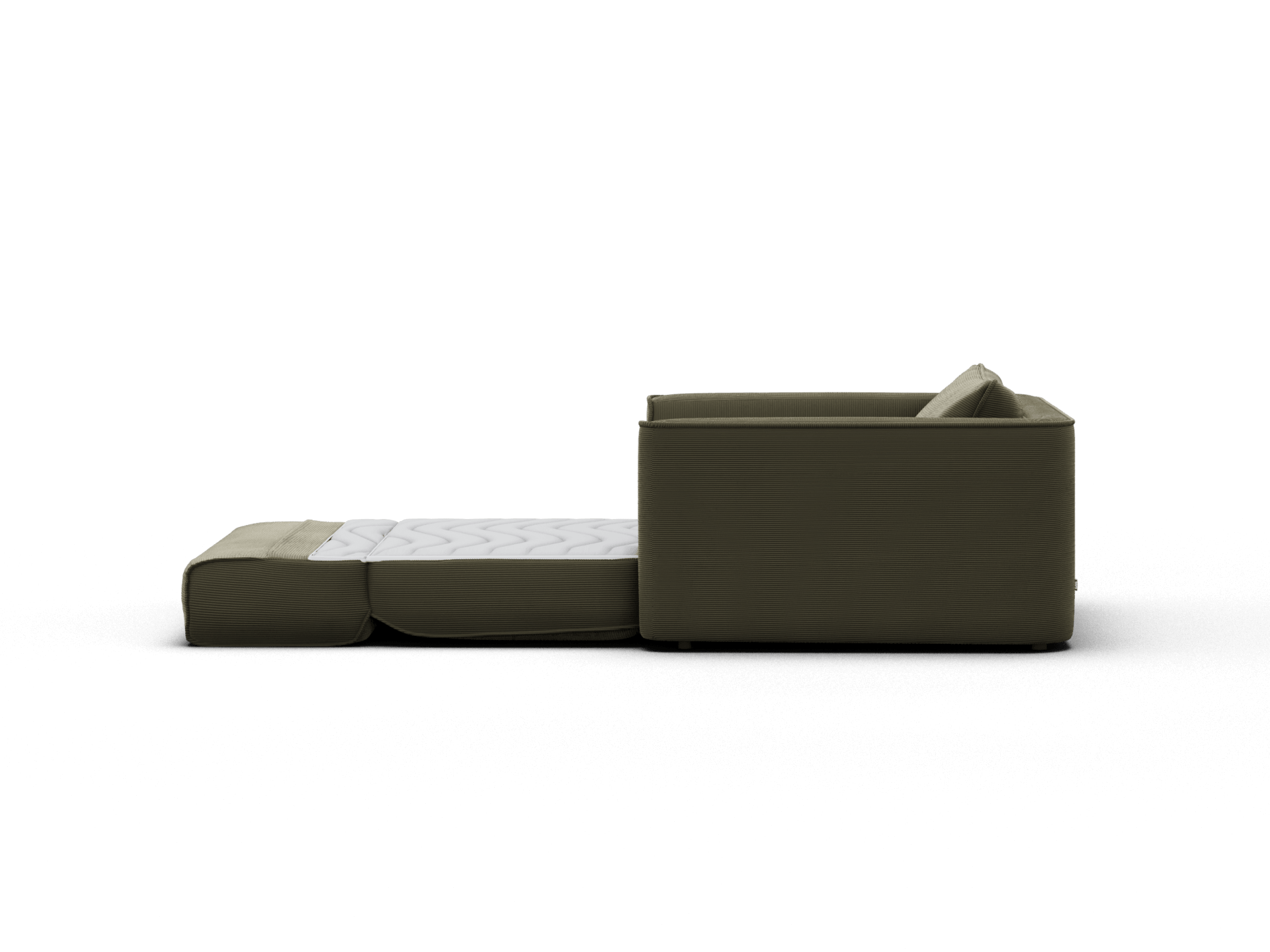 Koala Sofa Bed Single in olive green corduroy sofa mode dimension diagram showing 117 cm wide and 85 cm high