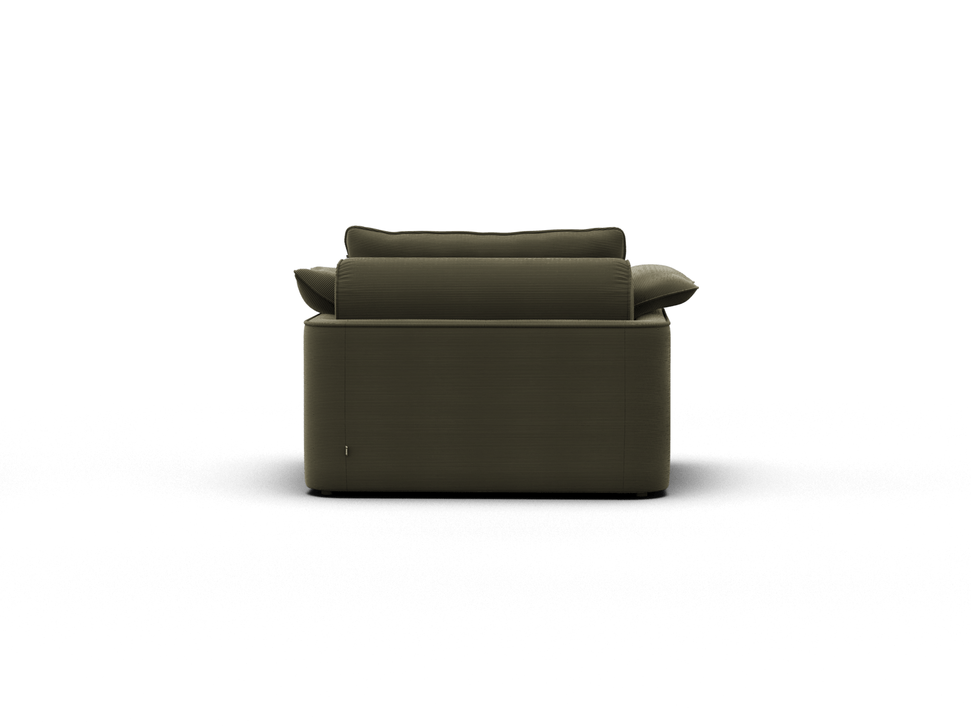 Koala Sofa Bed Single in olive green corduroy unfolded bed mode side profile on grey studio background
