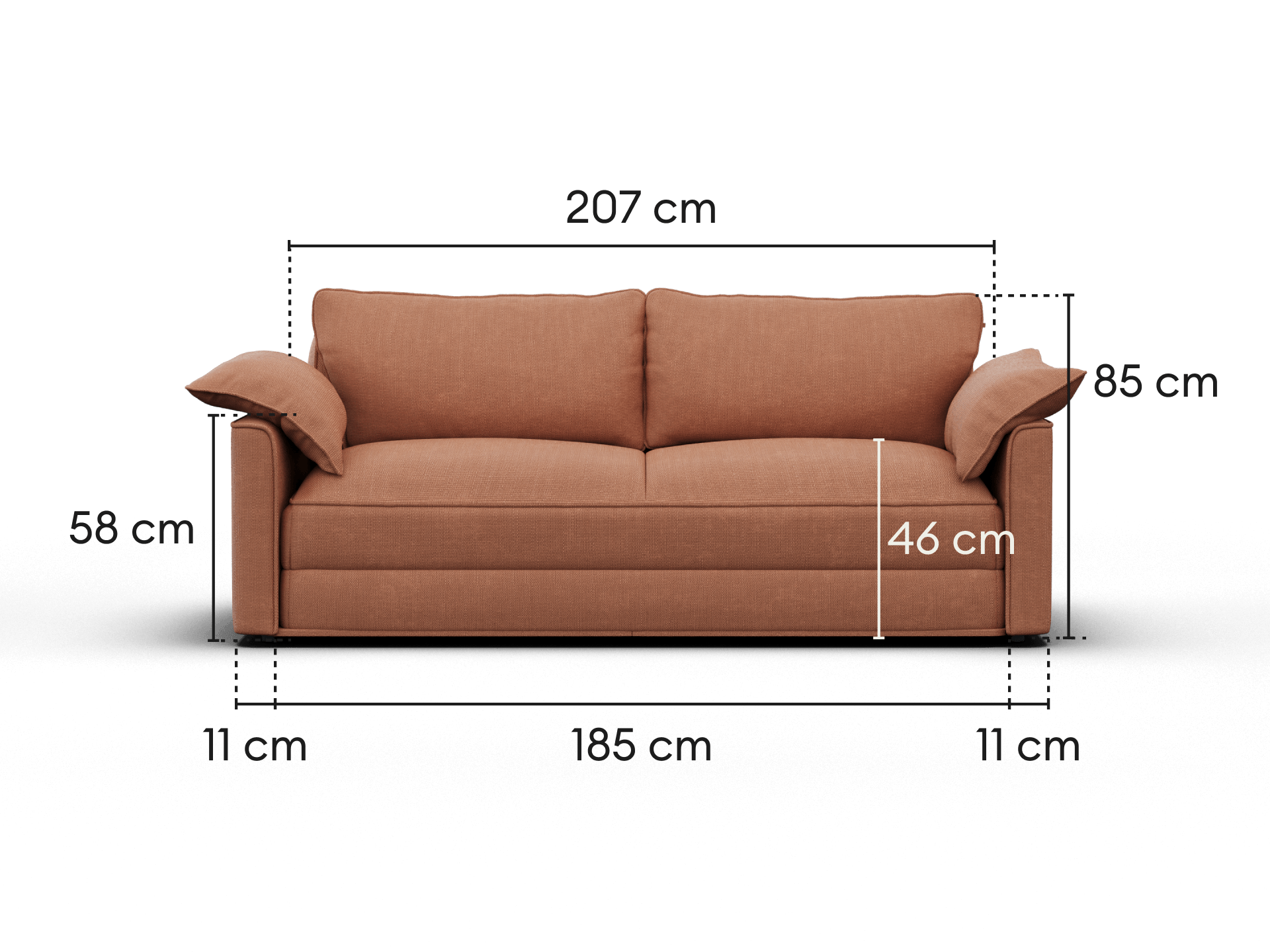 Koala Cushy Sofa Bed king terracotta sofa mode dimensions diagram