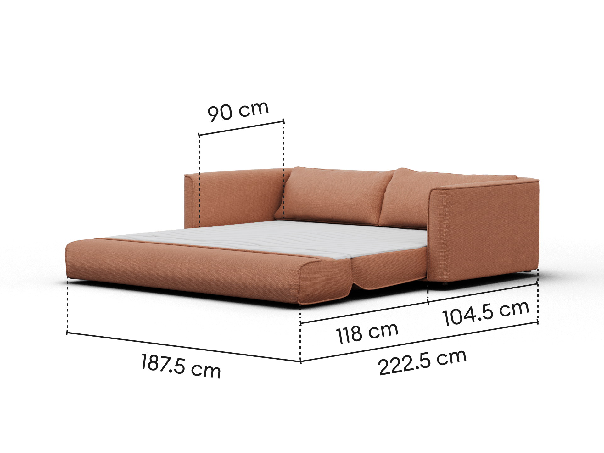 Koala Cushy Sofa Bed king terracotta bed mode dimensions diagram