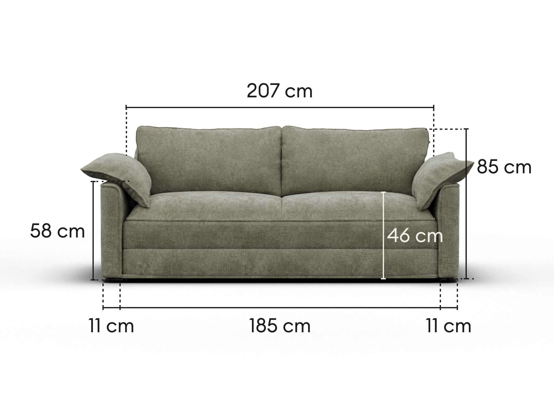 Koala Cushy Sofa Bed king sage green sofa mode dimensions diagram