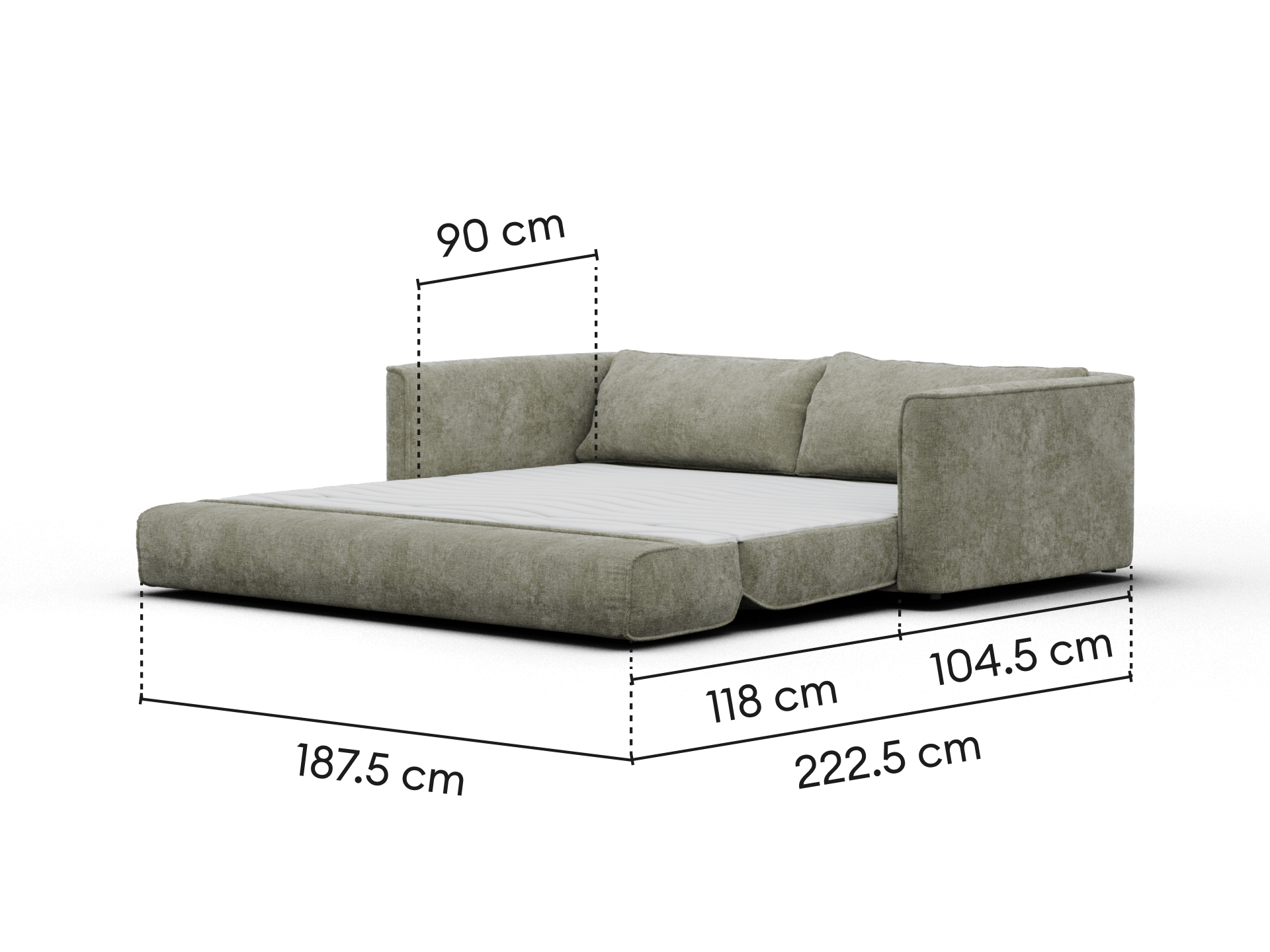 Koala Cushy Sofa Bed king sage green bed mode dimensions diagram