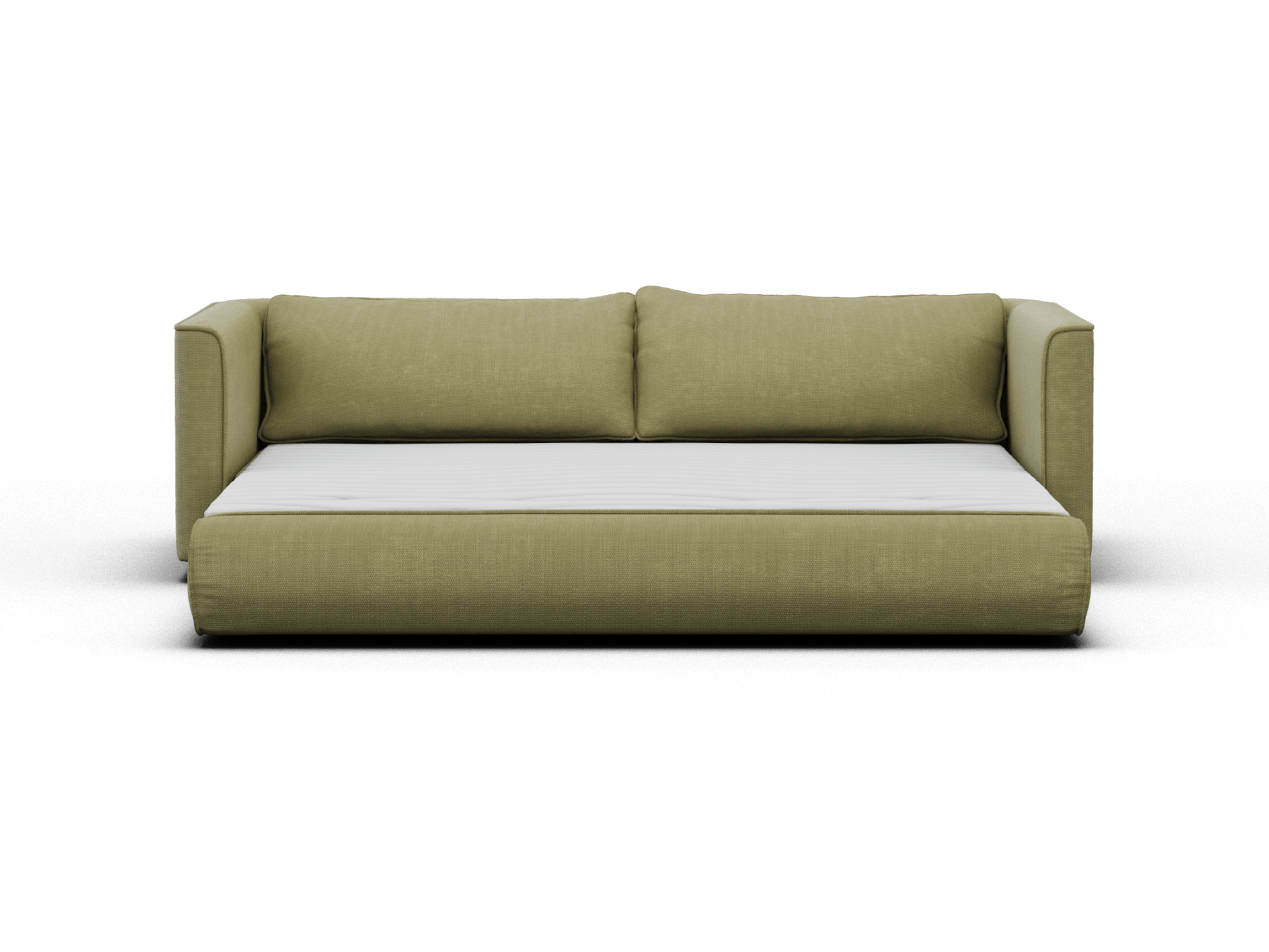 Koala Cushy Sofa Bed in olive green studio front view in sofa mode with cushions
