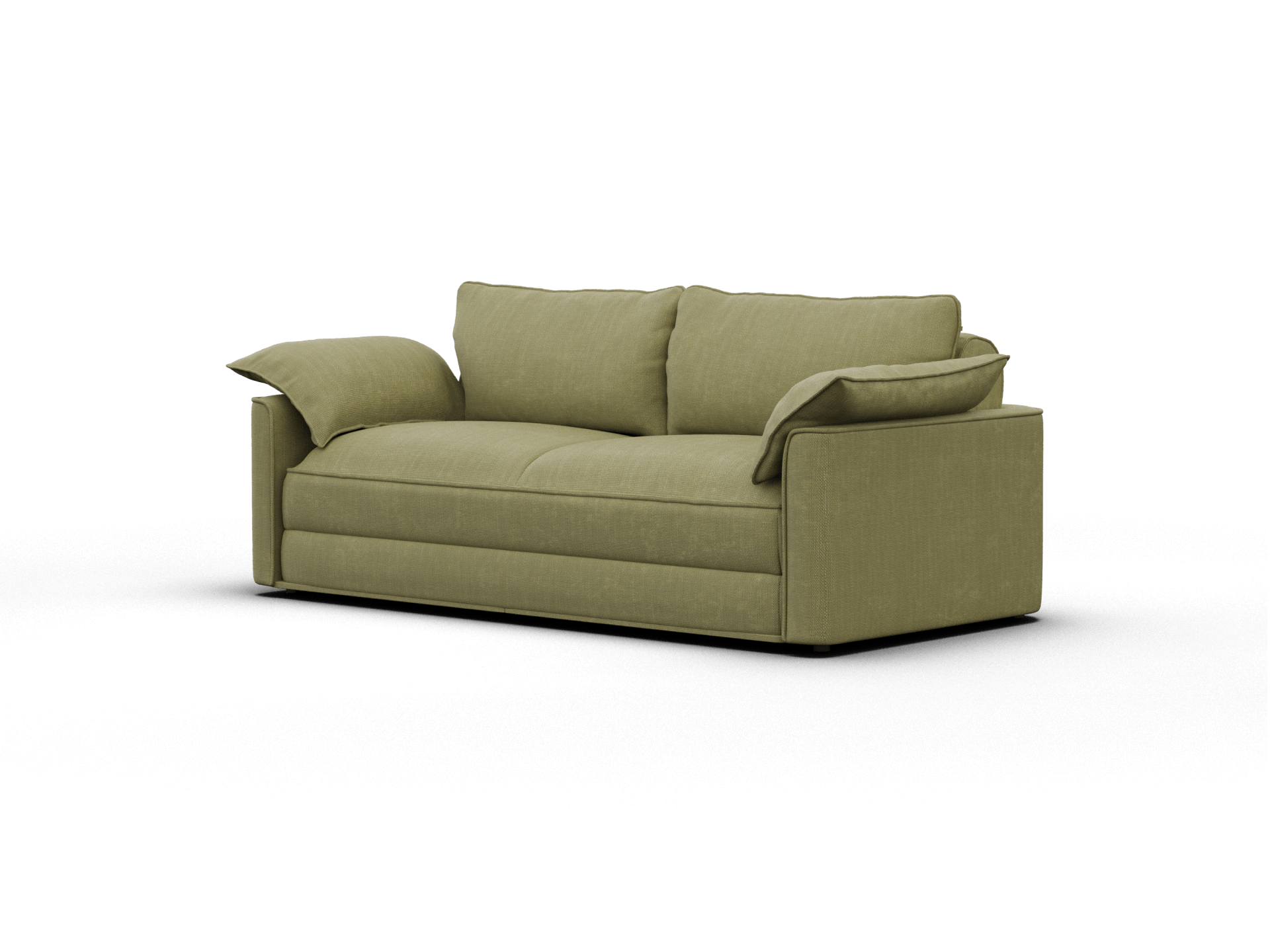 Koala Cushy Sofa Bed in olive green studio three-quarter view in sofa mode