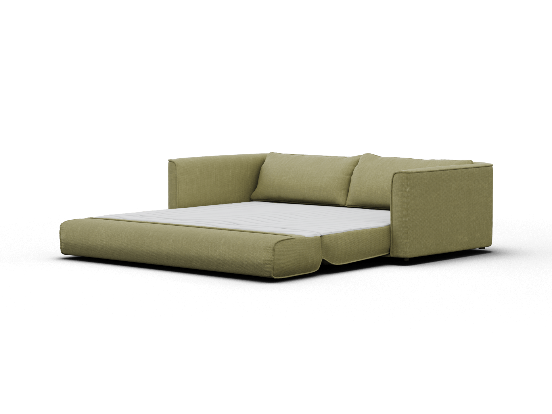 Koala Cushy Sofa Bed in olive green studio view unfolded flat in bed mode