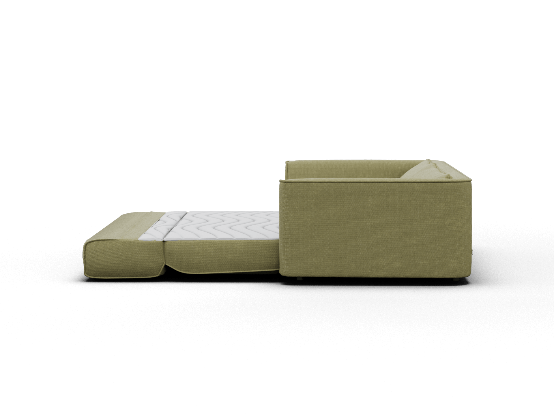 Koala Cushy Sofa Bed in olive green studio view with matching ottoman