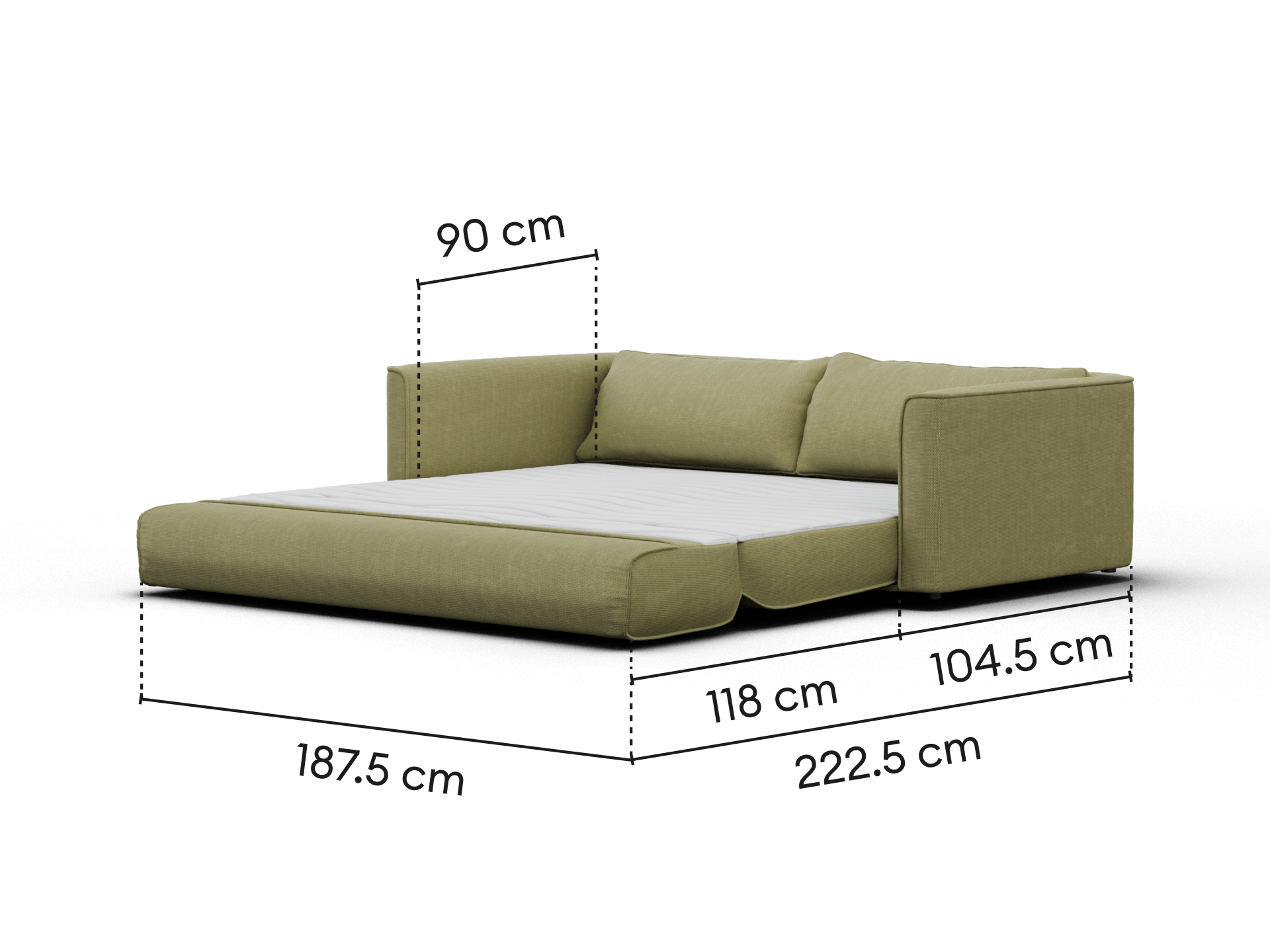 Koala Cushy Sofa Bed king olive green bed mode dimensions diagram