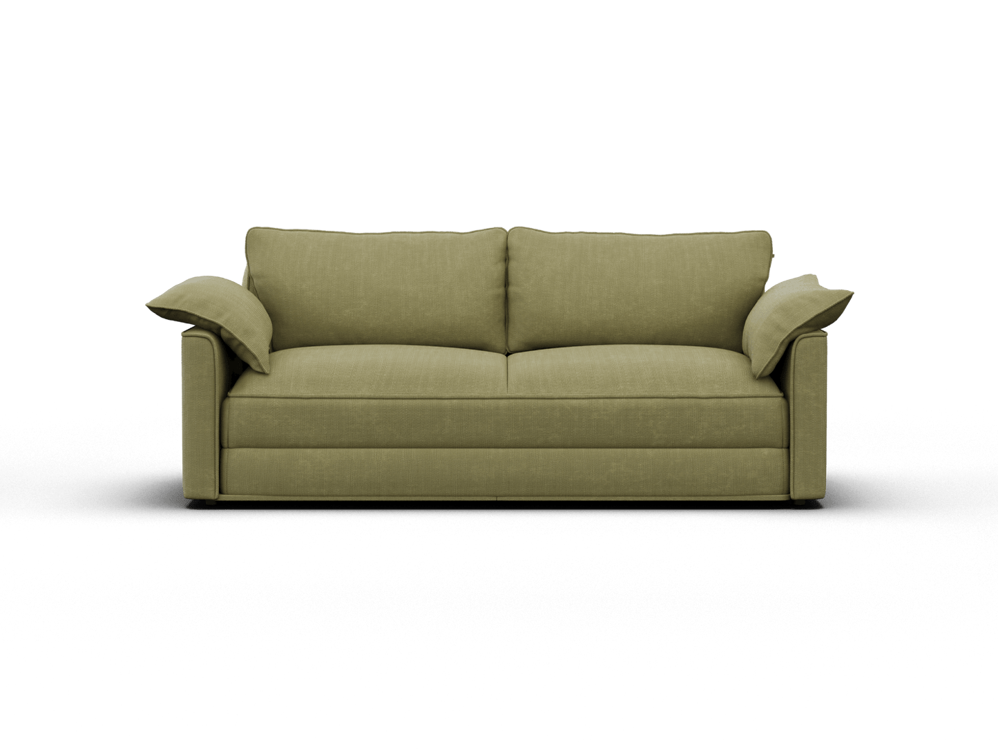 Koala Cushy Sofa Bed in olive green studio front view in sofa mode