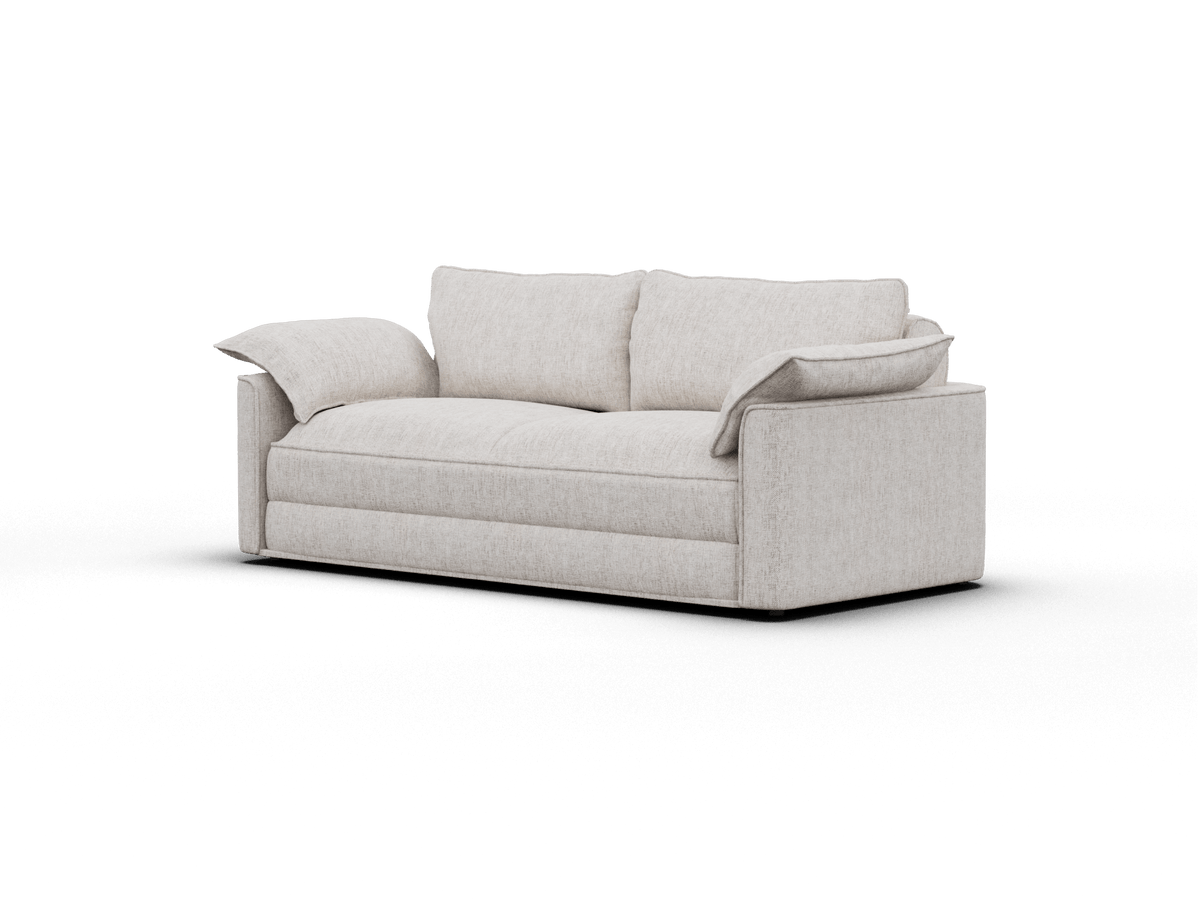 Koala Cushy Sofa Bed in sandstone studio three-quarter view in sofa mode