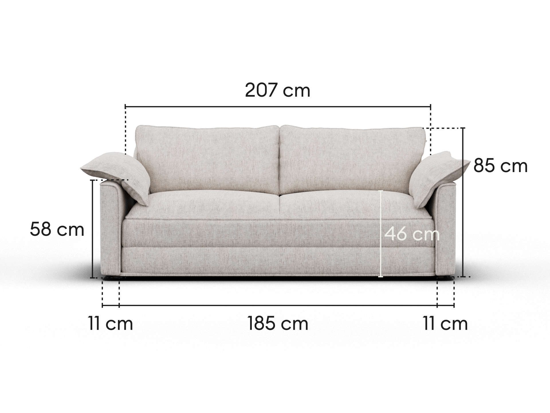 Koala Cushy Sofa Bed king sandstone sofa mode dimensions diagram