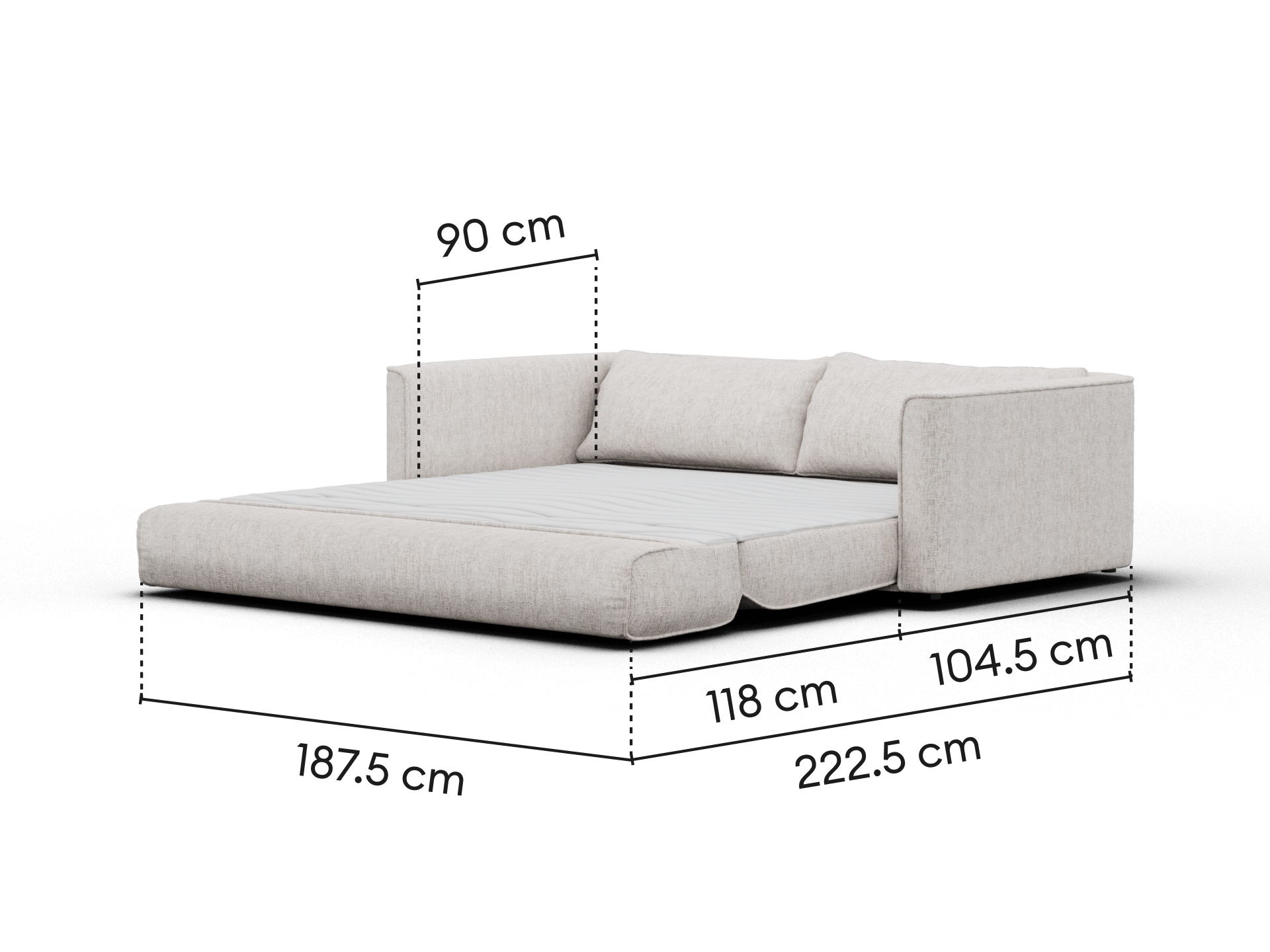 Koala Cushy Sofa Bed king sandstone bed mode dimensions diagram